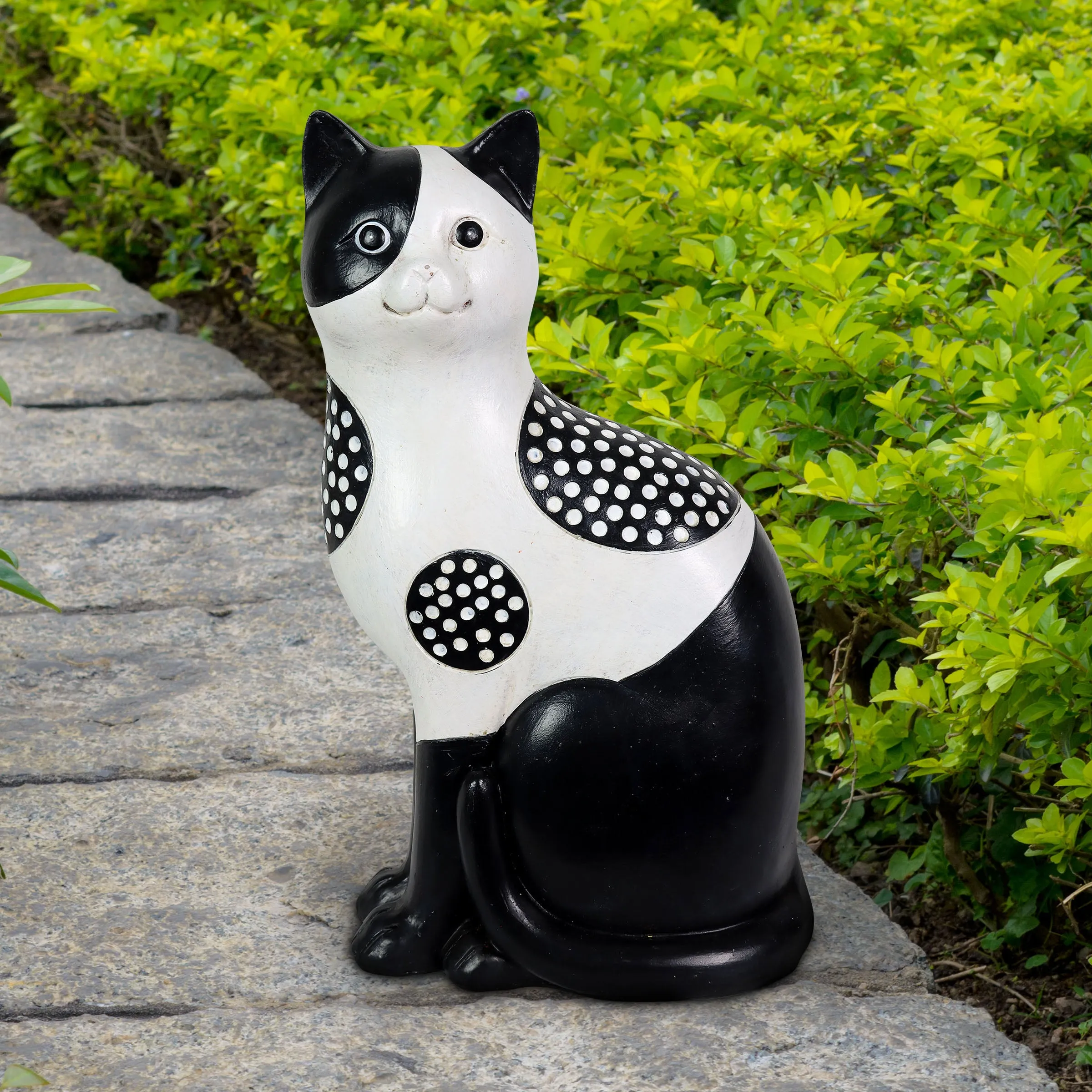 Black and White Cat Statue, 6 by 12 Inches