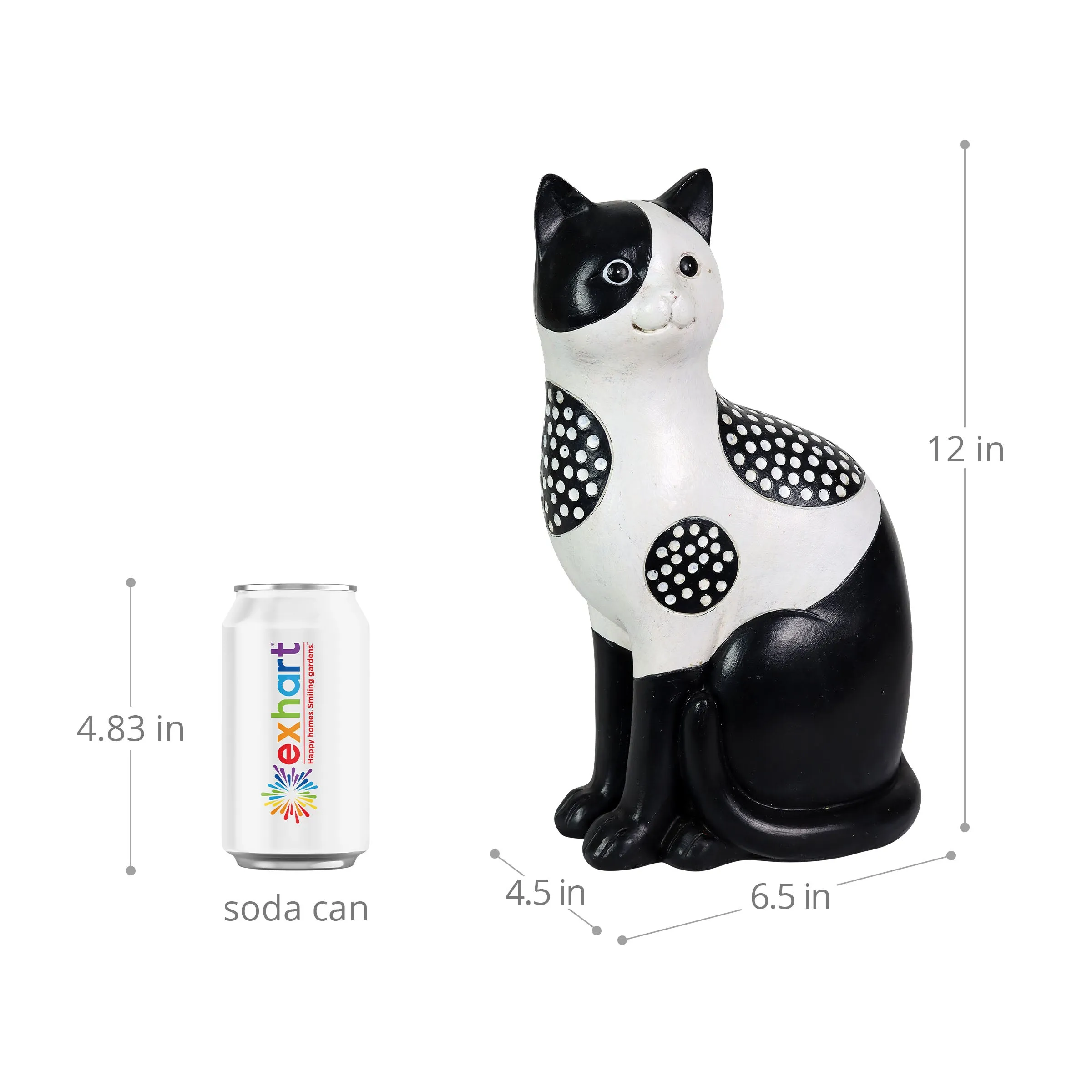 Black and White Cat Statue, 6 by 12 Inches