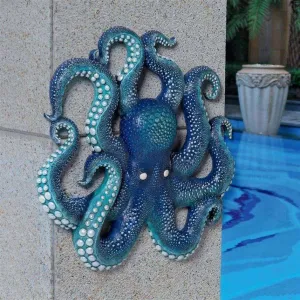 Blue Octopus of the Coral Reef Steampunk Garden Wall Sculpture