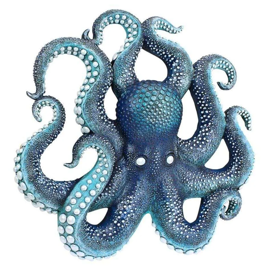 Blue Octopus of the Coral Reef Steampunk Garden Wall Sculpture