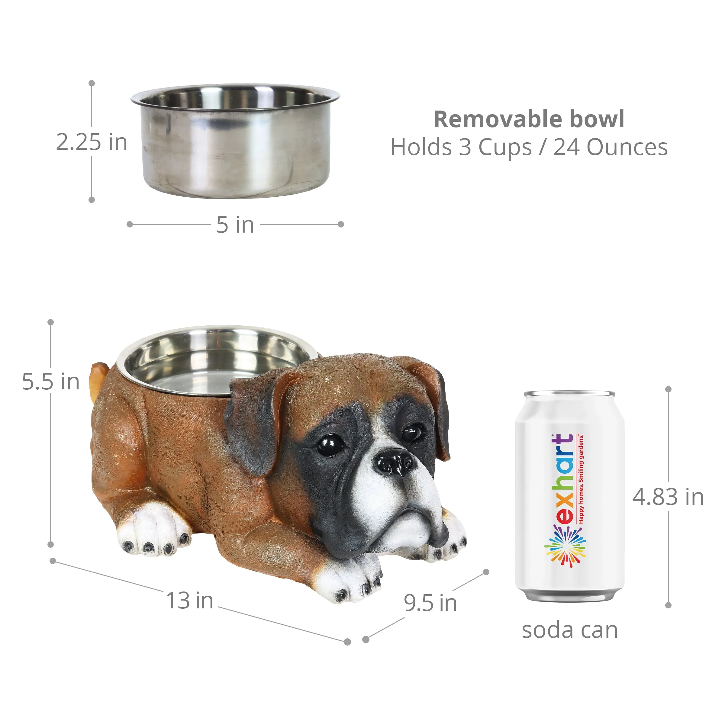 Boxer Bowl with Stainless Bowl Insert, 13 by 5.5 Inches