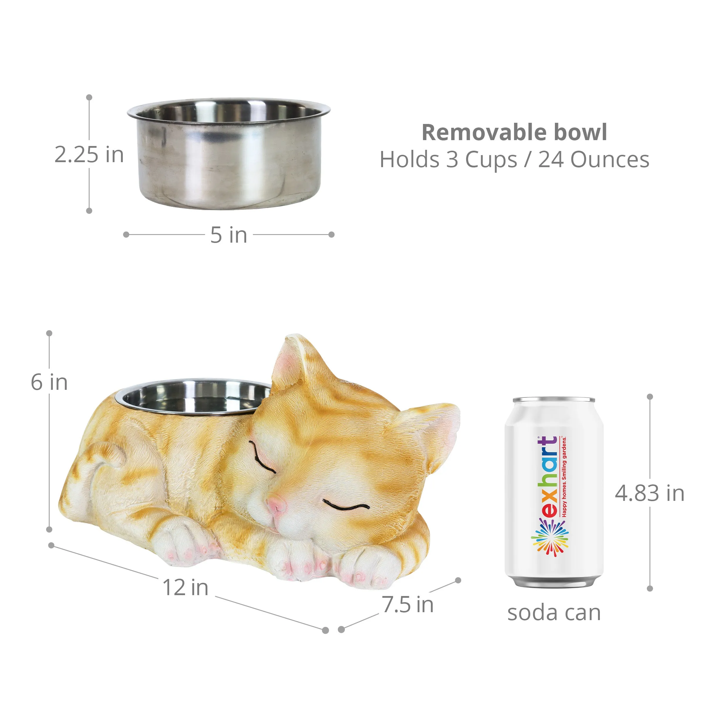 Cat Bowl with Stainless Bowl Insert, 12 by 6 Inches