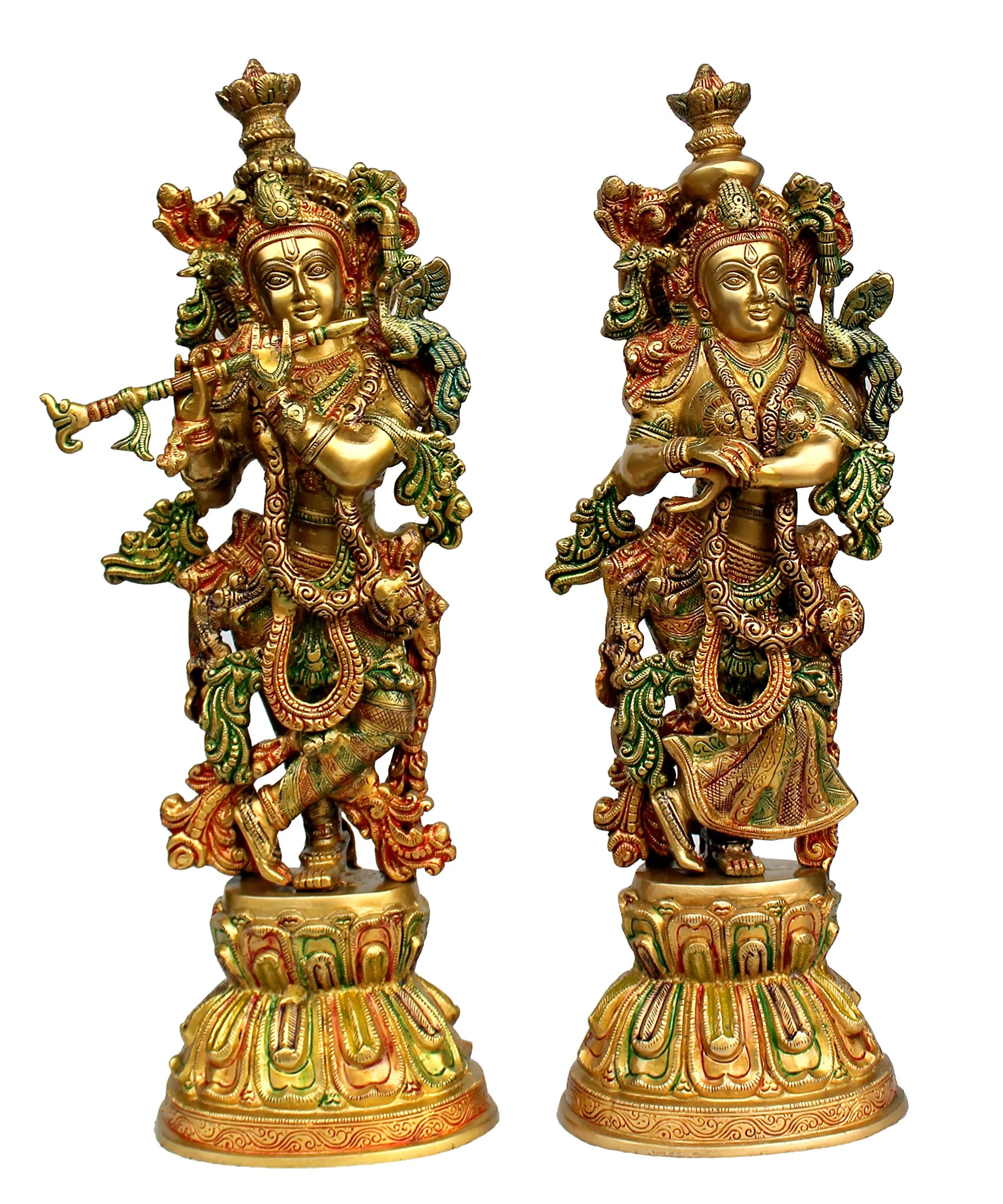 eSplanade - Brass Radha Krishna - Big Size - Brass Radha Idol Statue Sculpture (21") (Radha Krishna Coloured)