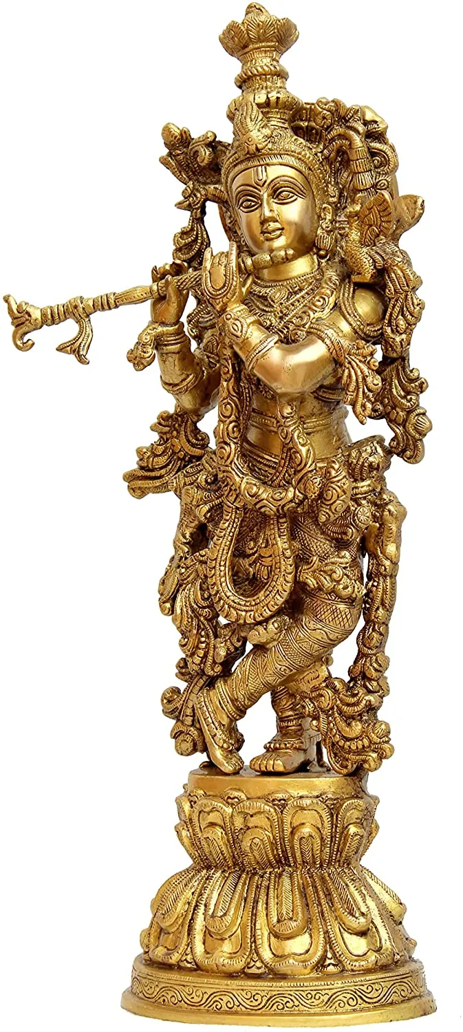 Esplanade Lord Krishna Kishan Murti Idol Statue Sculpture Brass 21 Inch