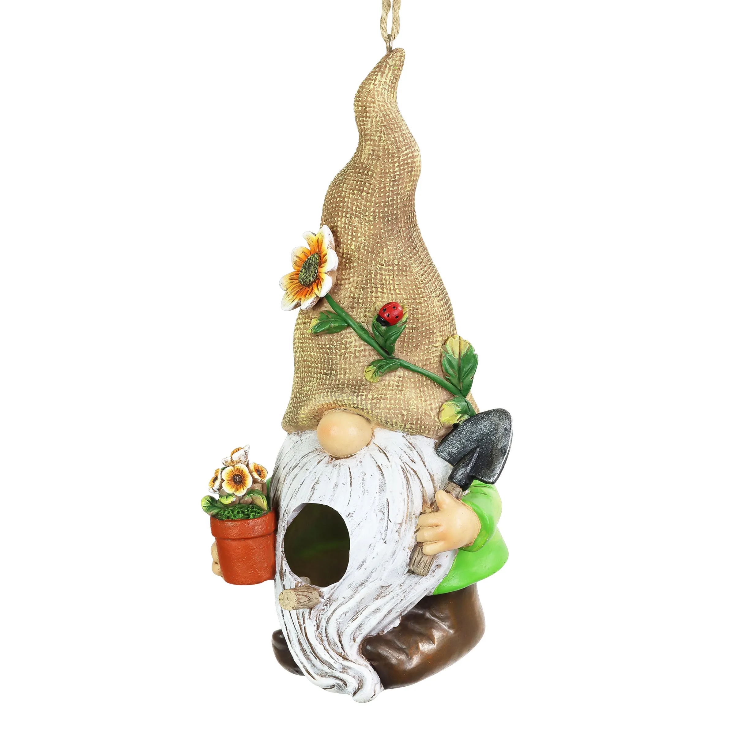 Gardening Gnome Hanging Bird House, 10.5 Inches