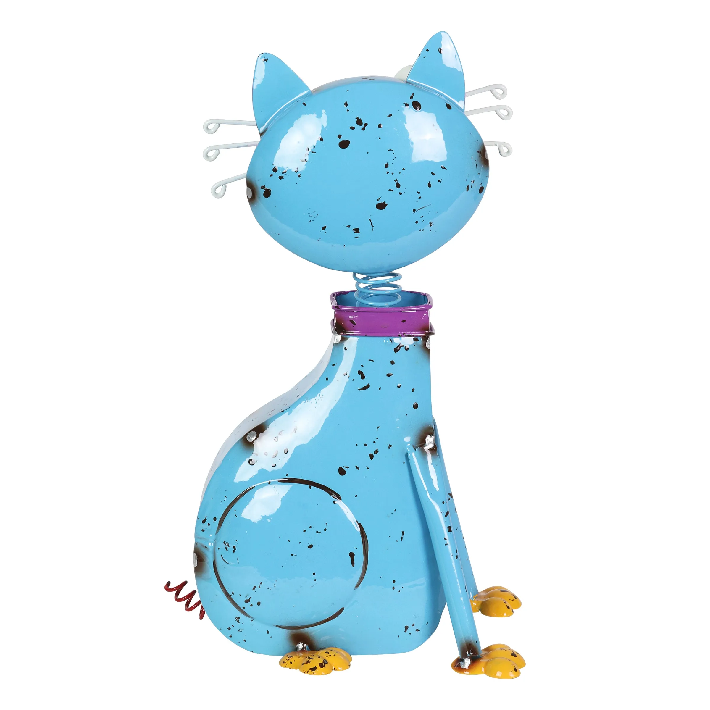 Hand Painted Blue Metal Cat Statuary, 13 Inch