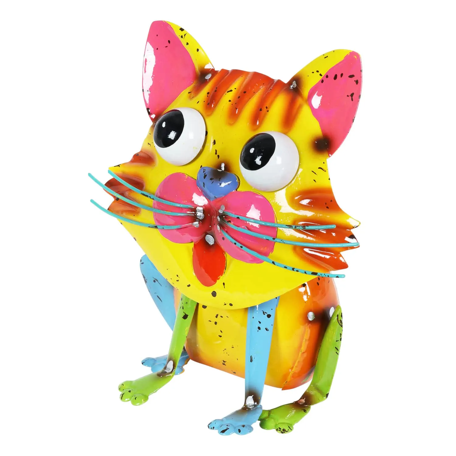 Hand Painted Bright Metal Cat Statuary, 8 Inch