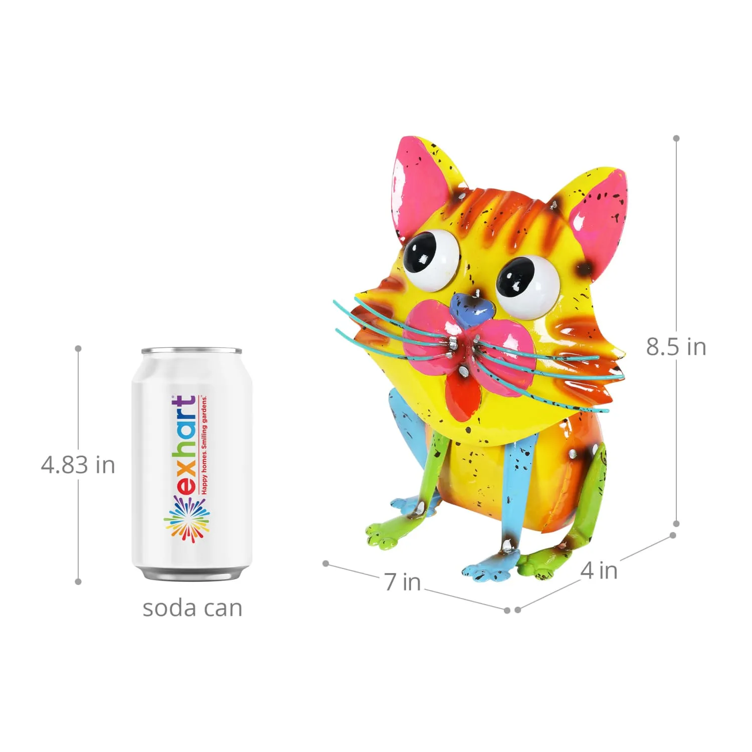 Hand Painted Bright Metal Cat Statuary, 8 Inch