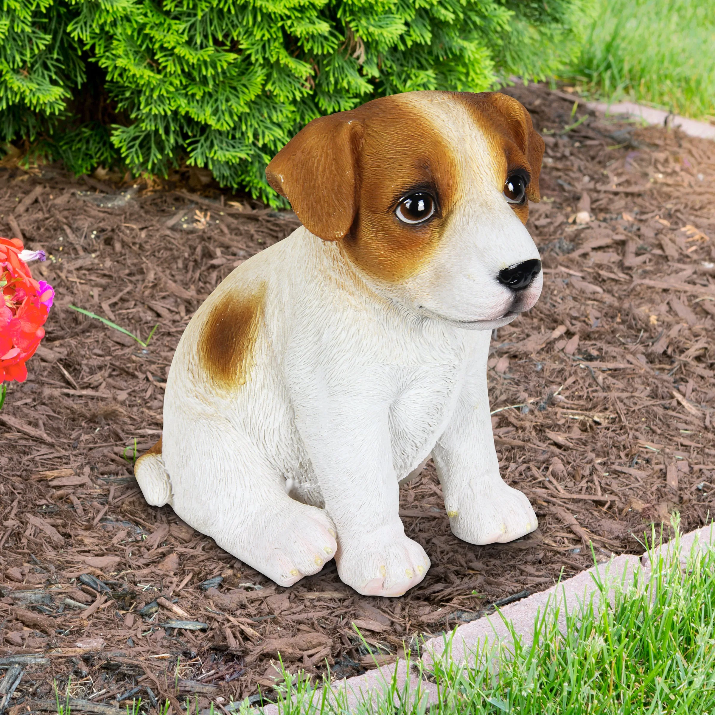 Hand Painted Jack Russell Puppy Statuary, 6.5 Inch