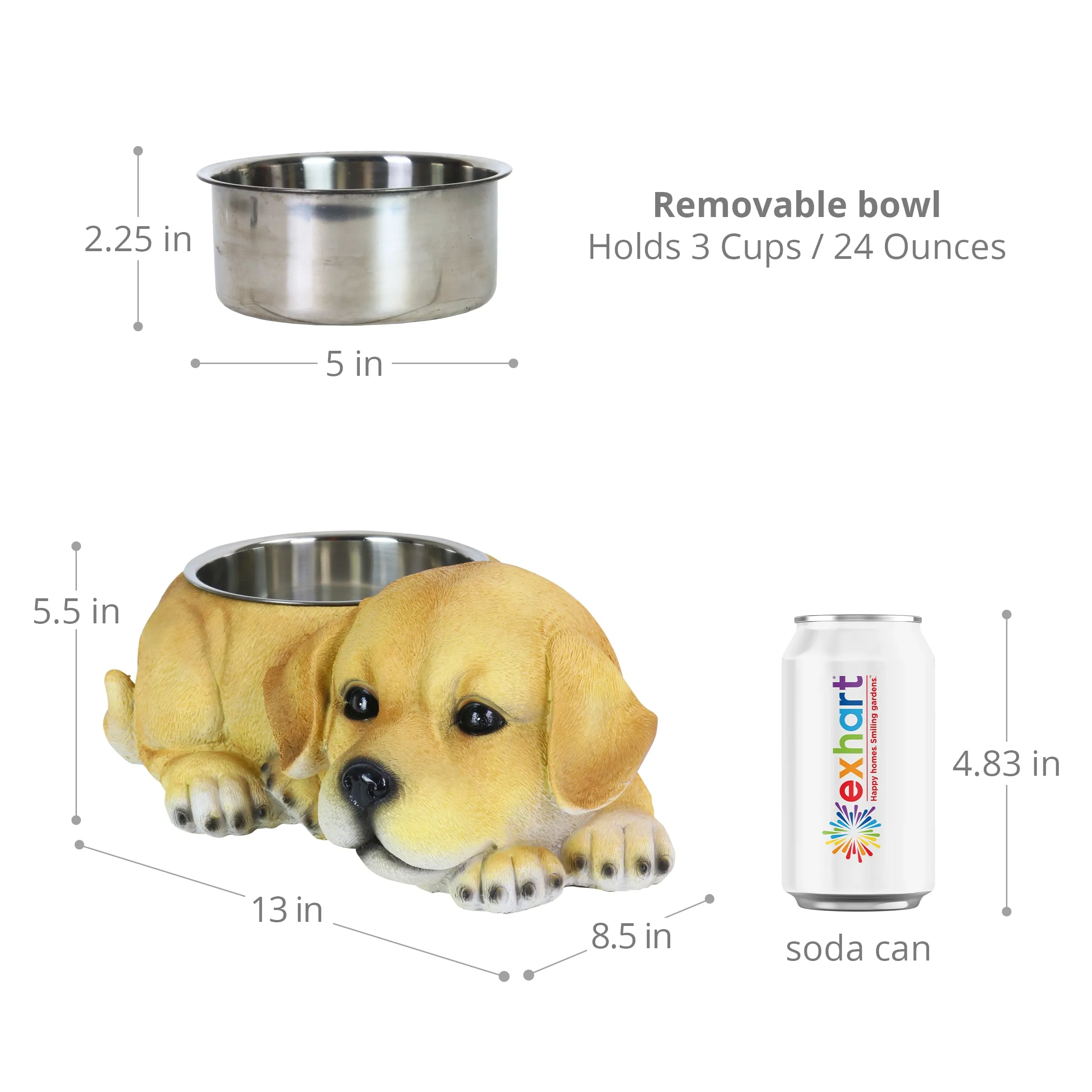 Labrador Bowl with Stainless Bowl Insert, 14 by 5.5 Inches