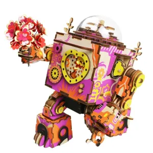 Limited Edition Colorful Robot Wooden DIY 3D Puzzle Game Steampunk Music Box Toy Gift for Children Lover Friends