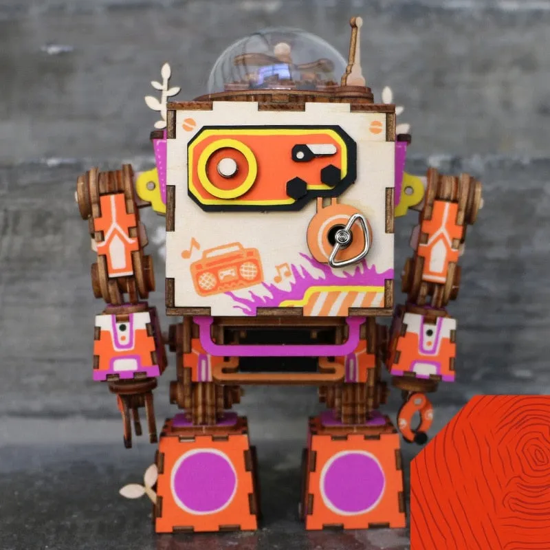 Limited Edition Colorful Robot Wooden DIY 3D Puzzle Game Steampunk Music Box Toy Gift for Children Lover Friends