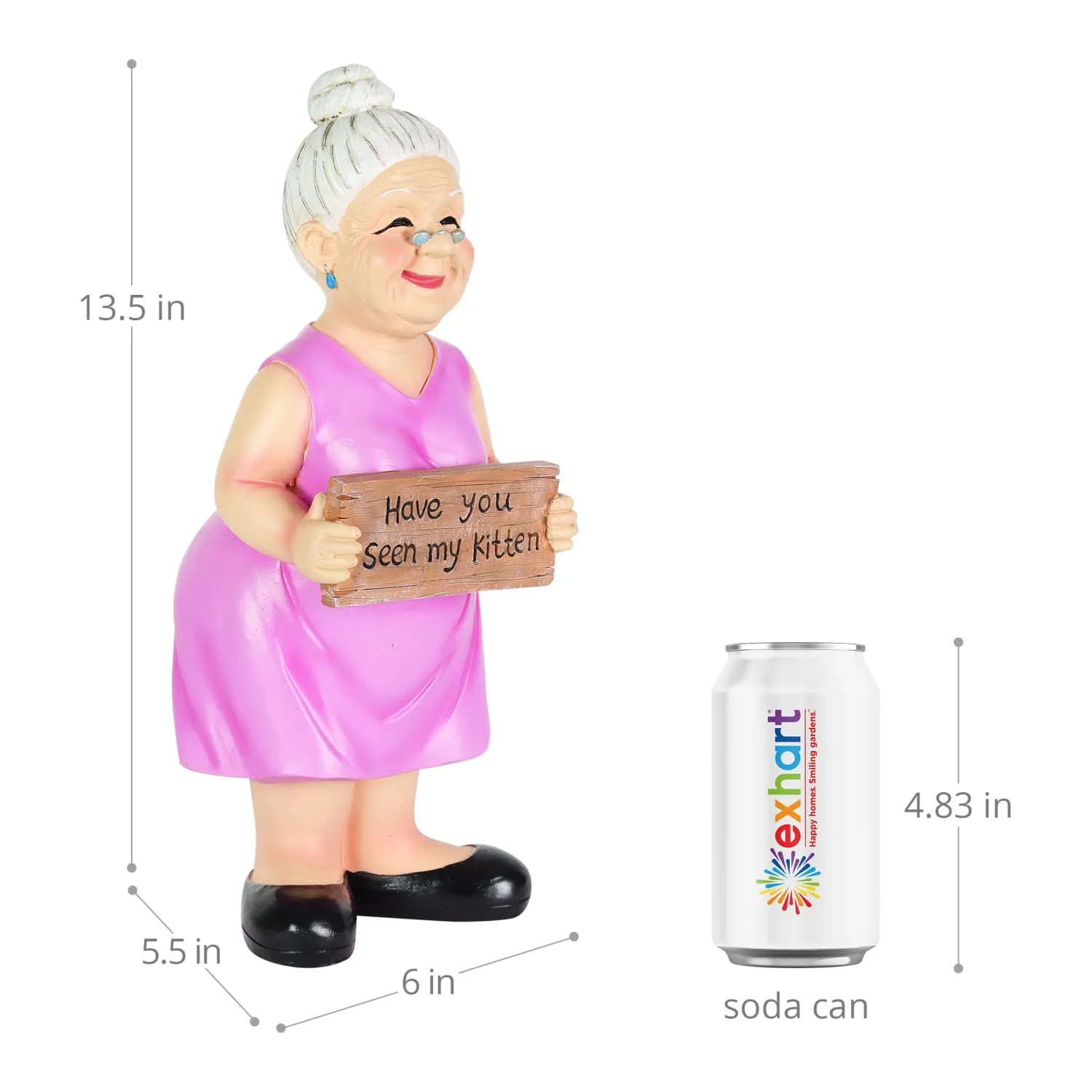 Old Lady Garden Statue with "Have You Seen My Kitten" Sign, 6 by 13.5 Inches