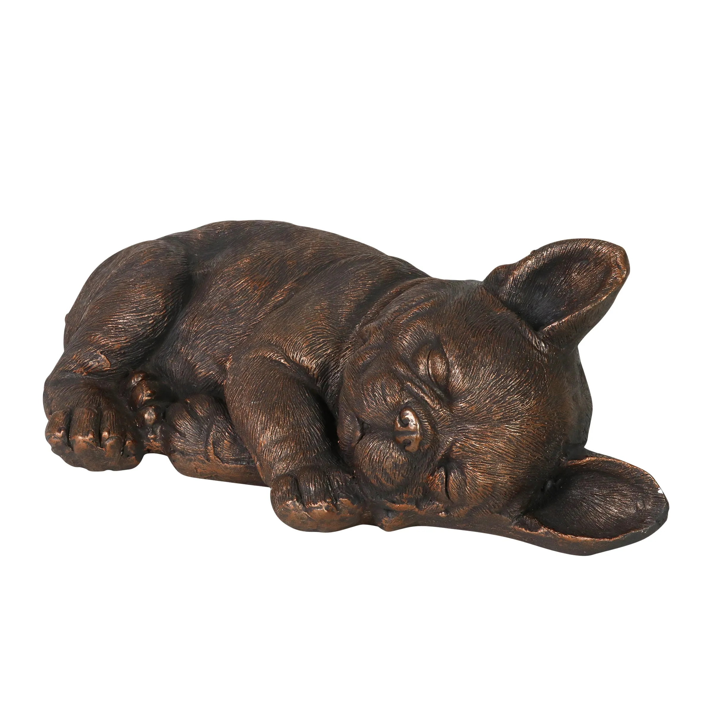 Sleeping French Bulldog Garden Statue in Bronze Look, 21 by 7 Inches