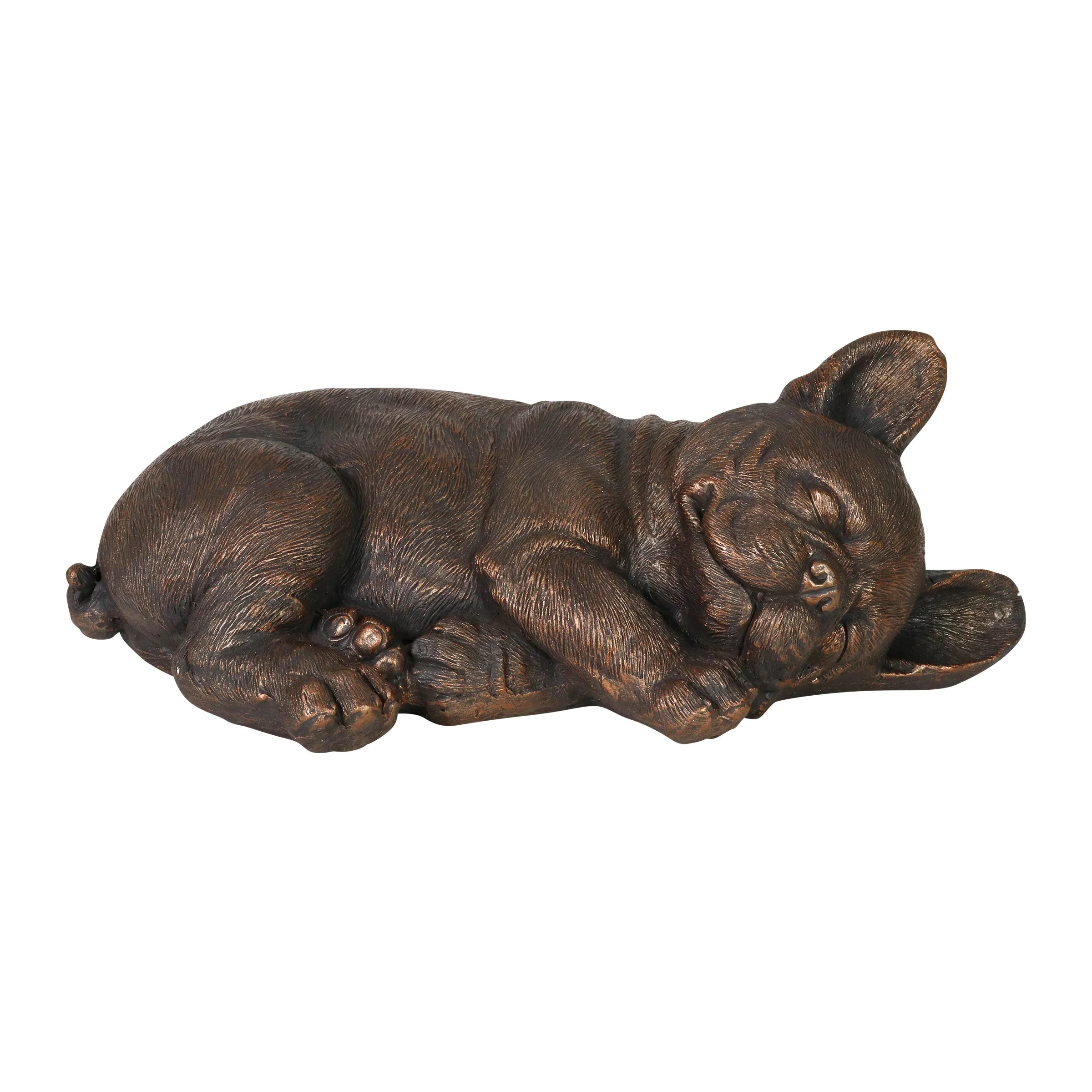 Sleeping French Bulldog Garden Statue in Bronze Look, 21 by 7 Inches