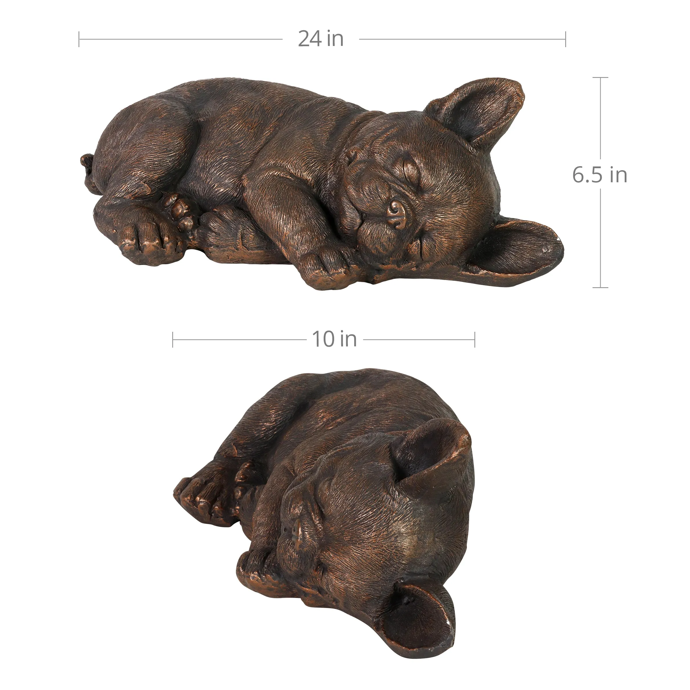 Sleeping French Bulldog Garden Statue in Bronze Look, 21 by 7 Inches