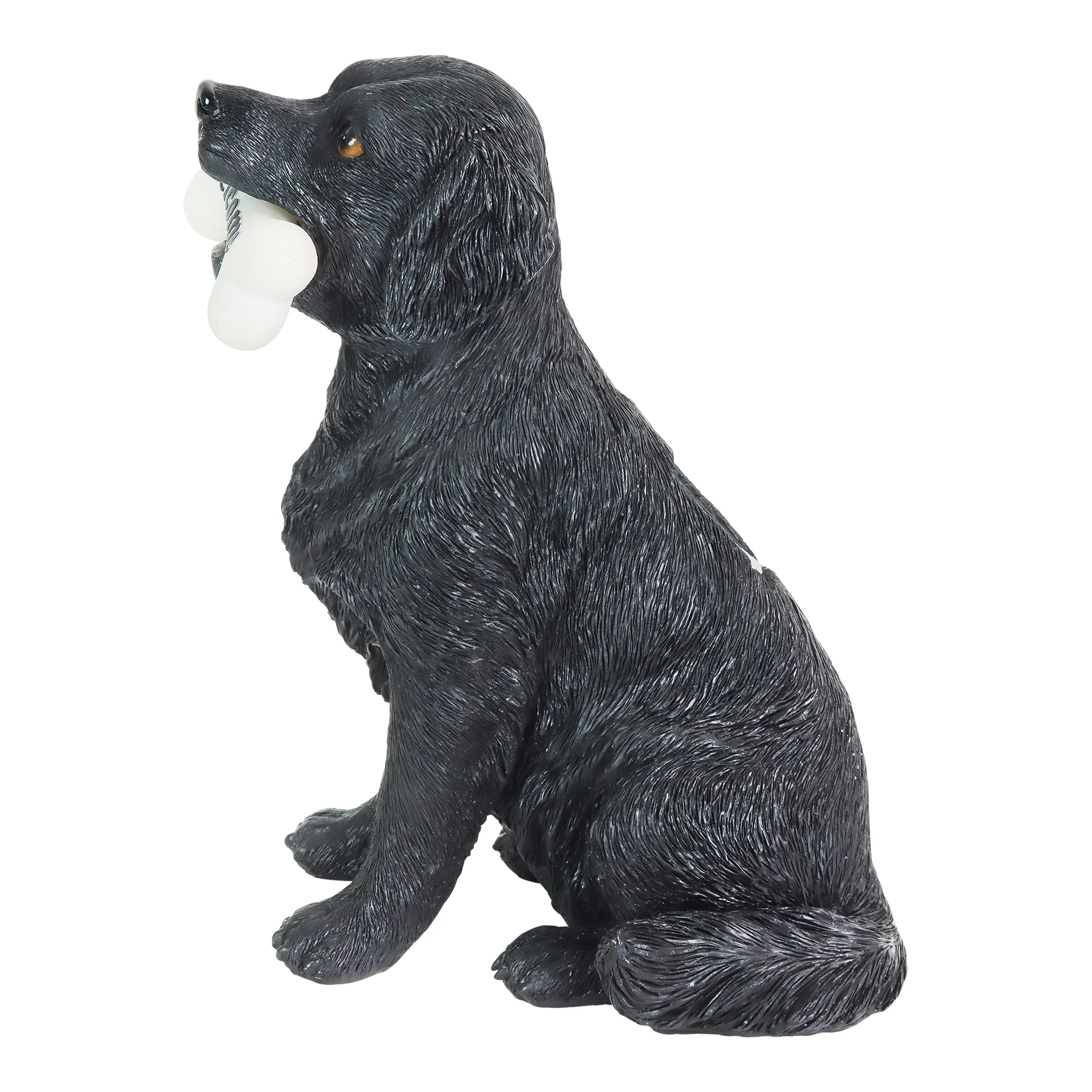 Solar Black Labrador Retriever Dog with LED Welcome Bone Garden Statuary, 14 Inch tall