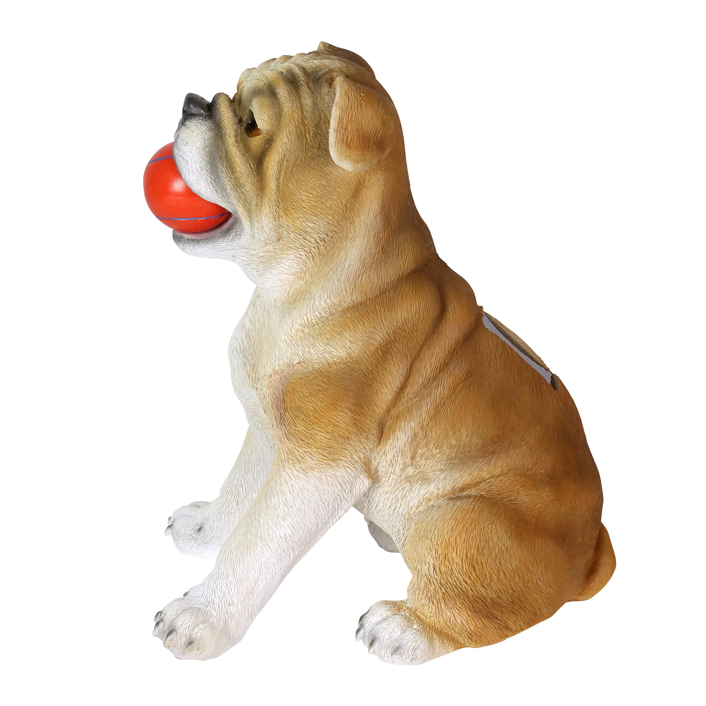 Solar Bulldog with LED Red Ball Garden Statuary, 13 Inch tall