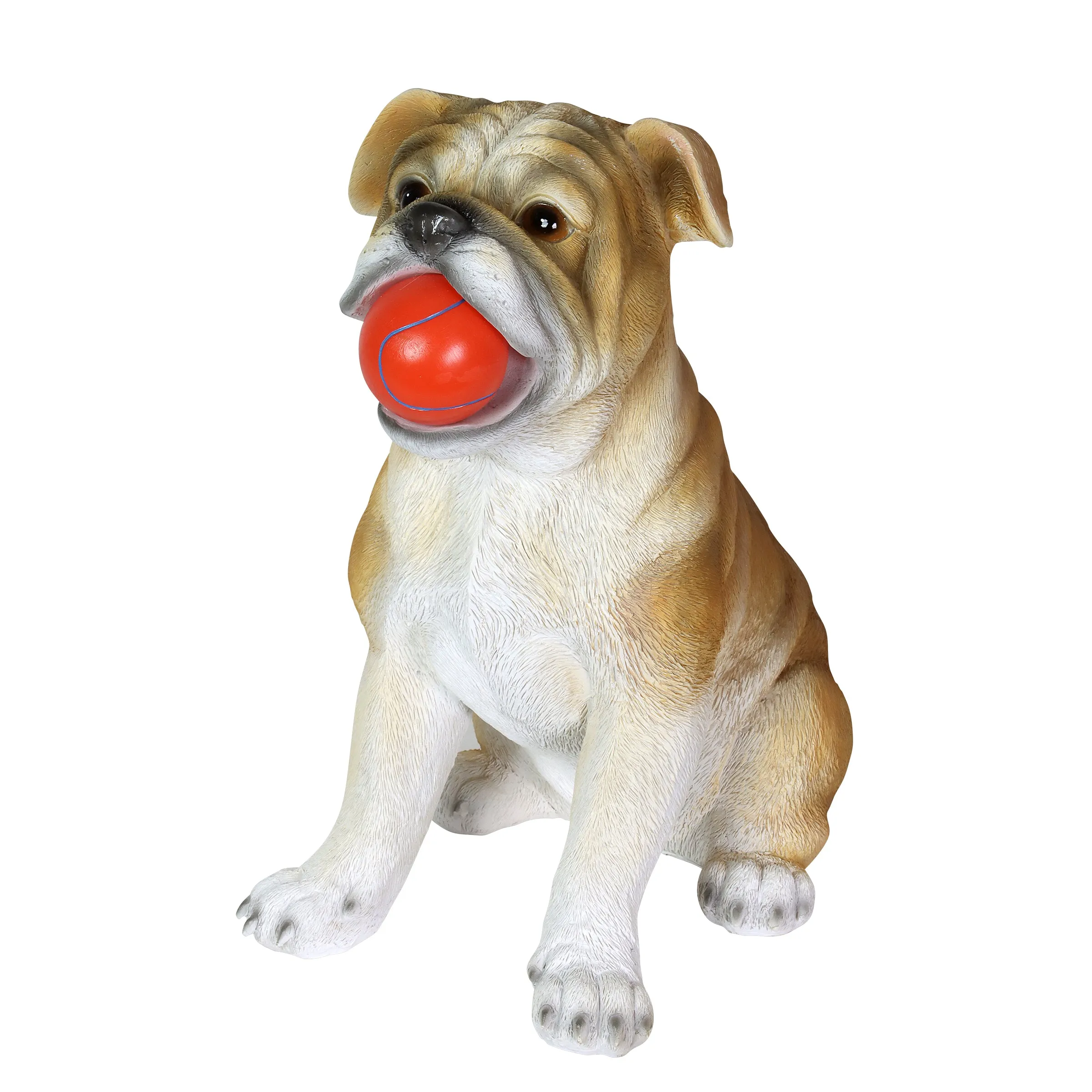 Solar Bulldog with LED Red Ball Garden Statuary, 13 Inch tall