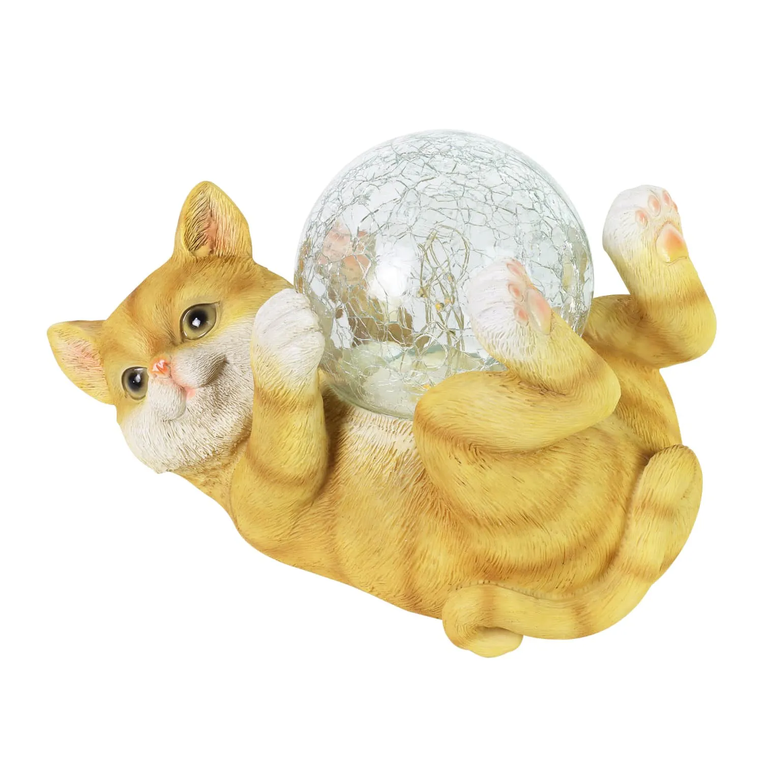 Solar Cat Playing with LED Crackle Ball Garden Statuary, 10.5 by 7.5 Inches