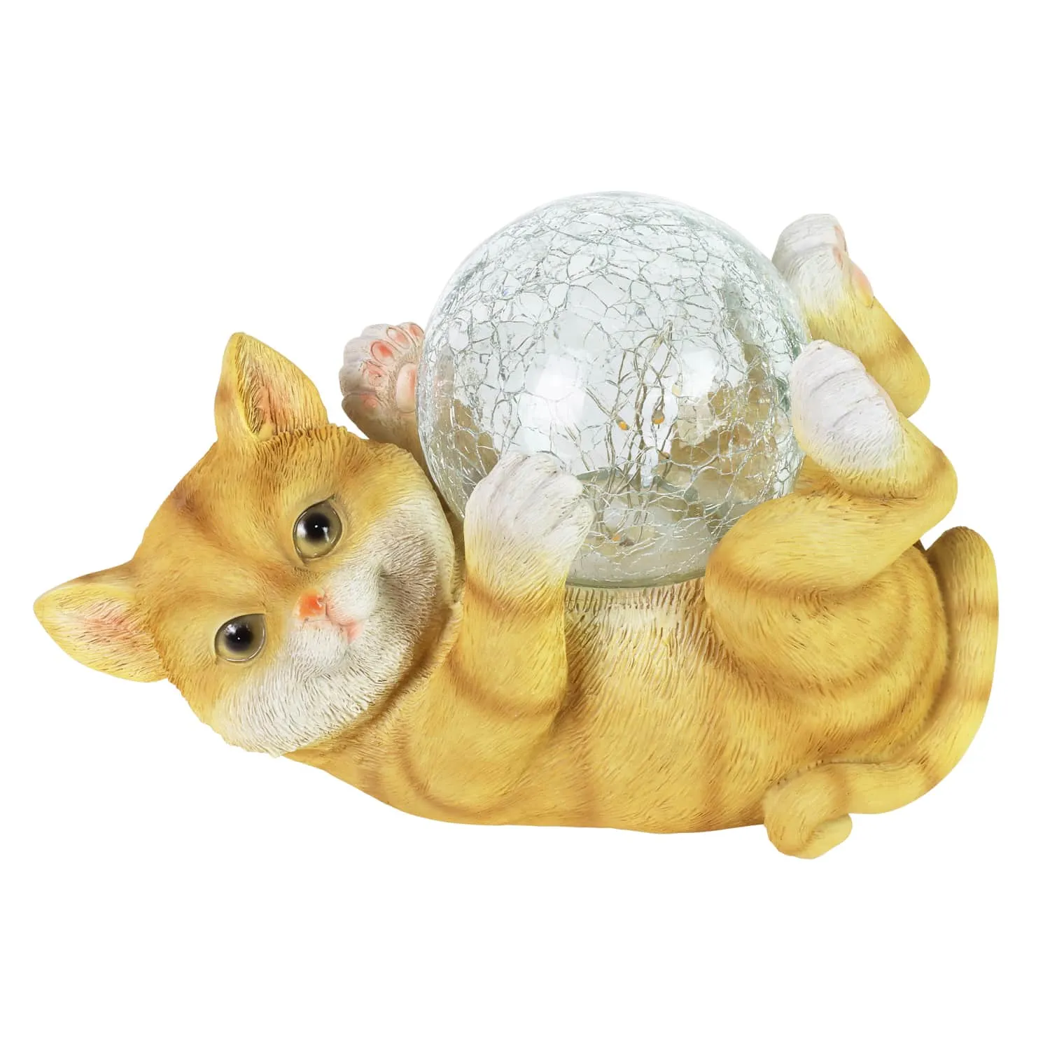 Solar Cat Playing with LED Crackle Ball Garden Statuary, 10.5 by 7.5 Inches