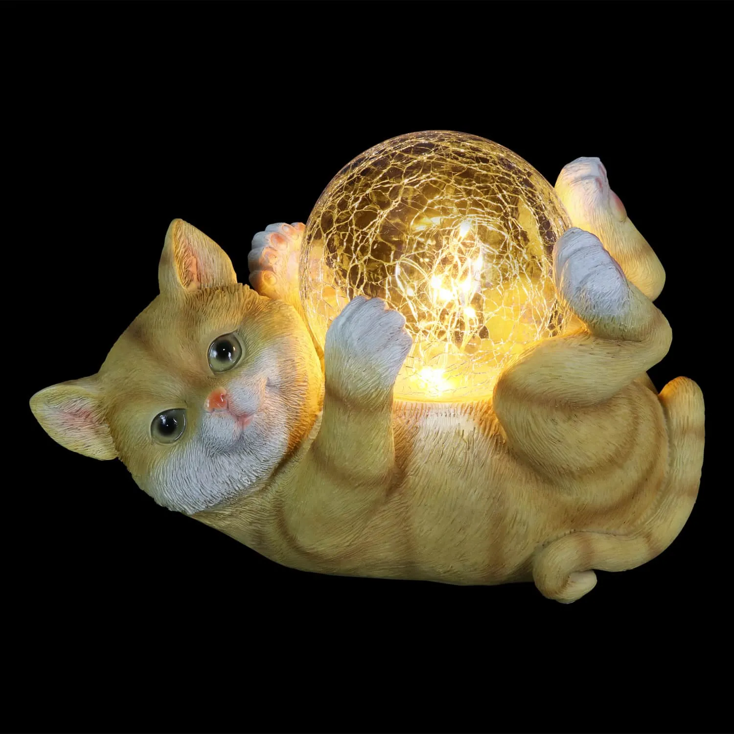 Solar Cat Playing with LED Crackle Ball Garden Statuary, 10.5 by 7.5 Inches