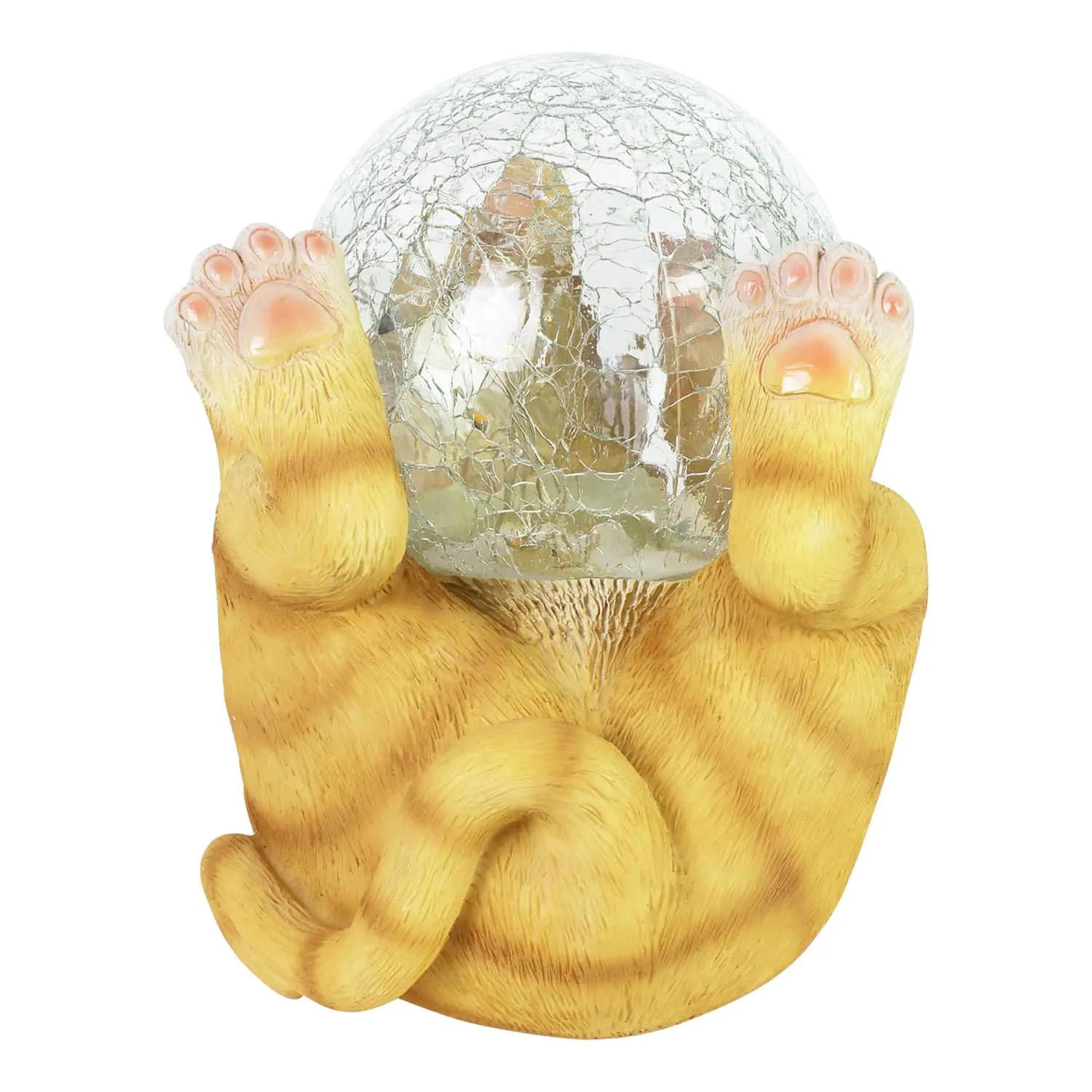 Solar Cat Playing with LED Crackle Ball Garden Statuary, 10.5 by 7.5 Inches