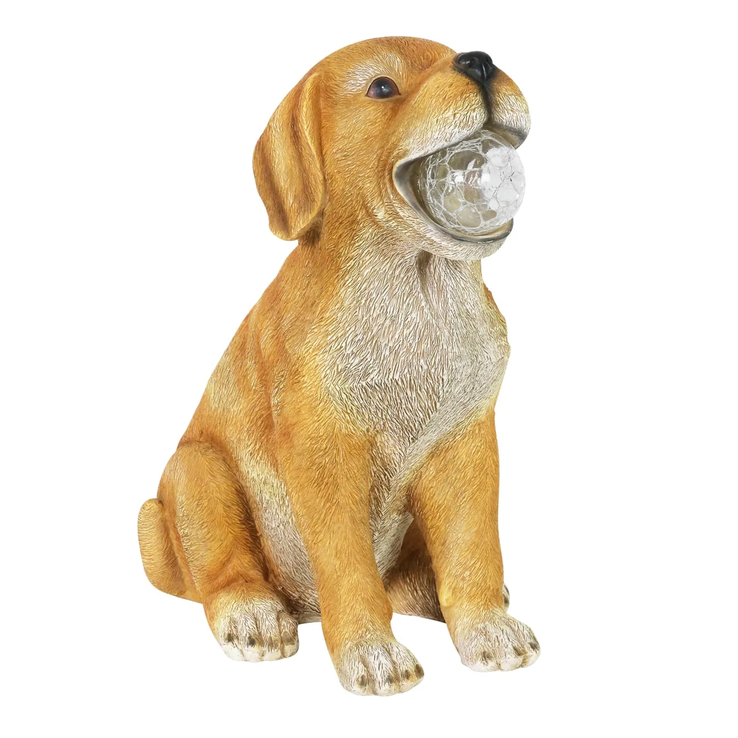 Solar Dog with LED Ball in Mouth Garden Statuary, 12 Inch tall