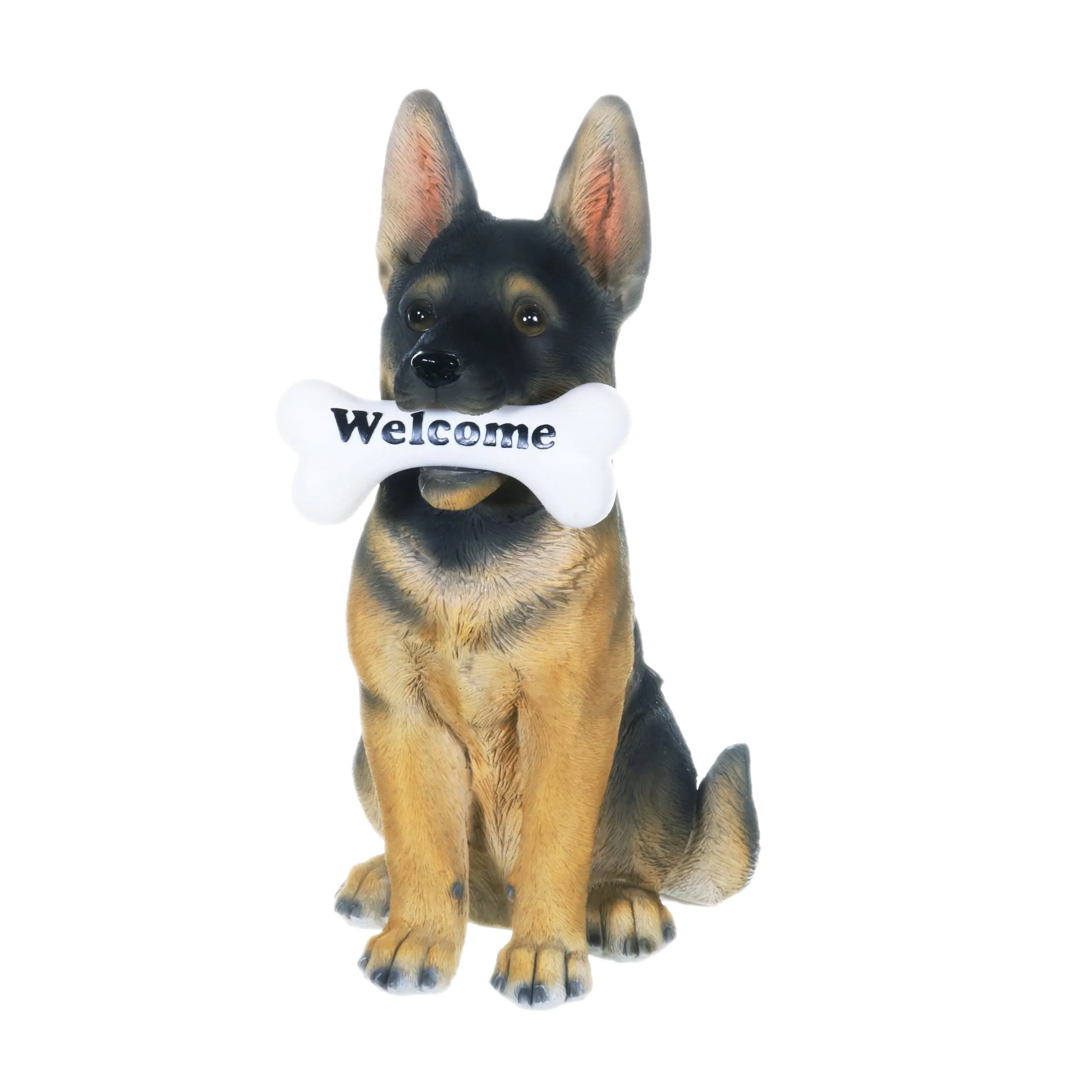 Solar German Shepherd Dog with LED Welcome Bone Garden Statuary, 14.5 Inch tall