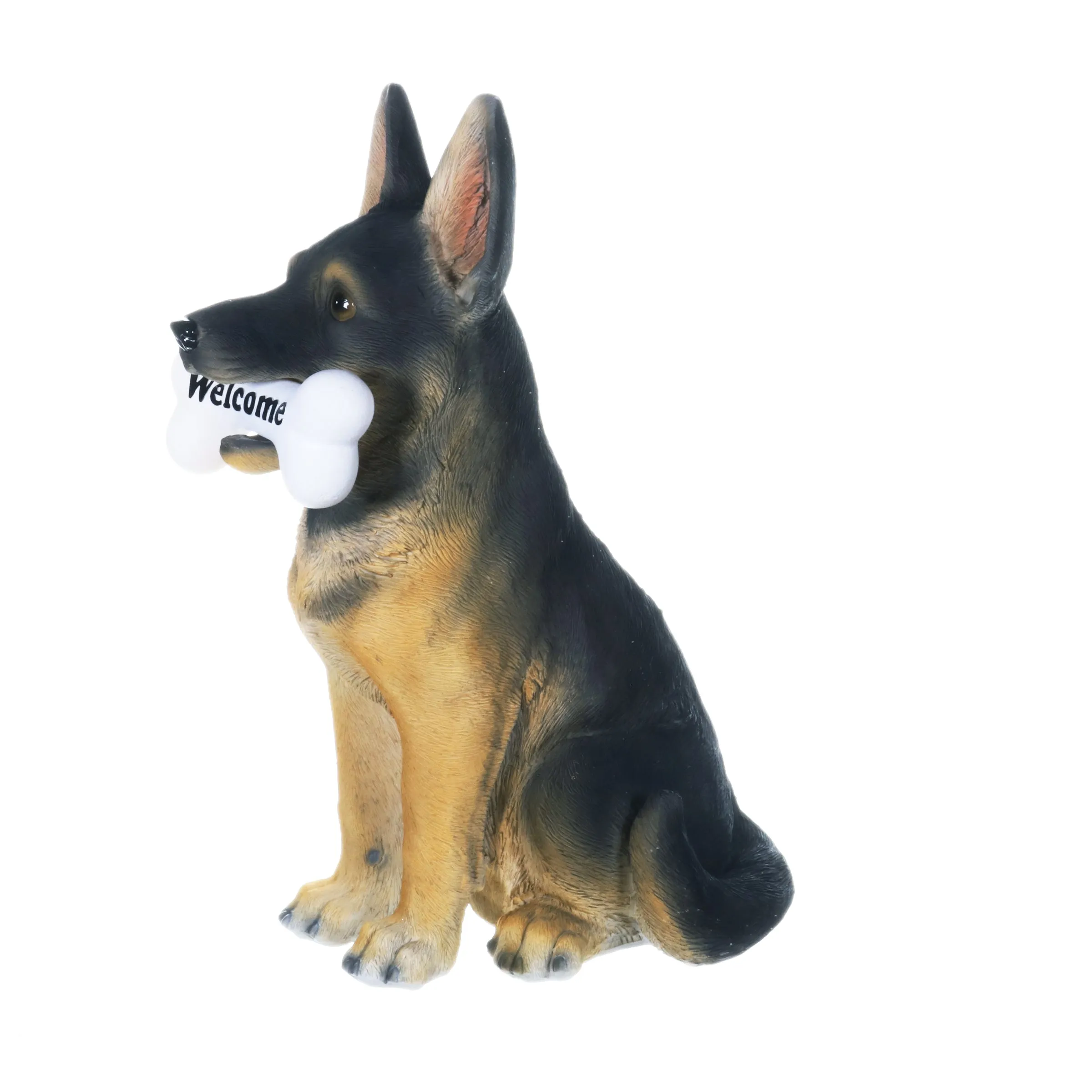 Solar German Shepherd Dog with LED Welcome Bone Garden Statuary, 14.5 Inch tall