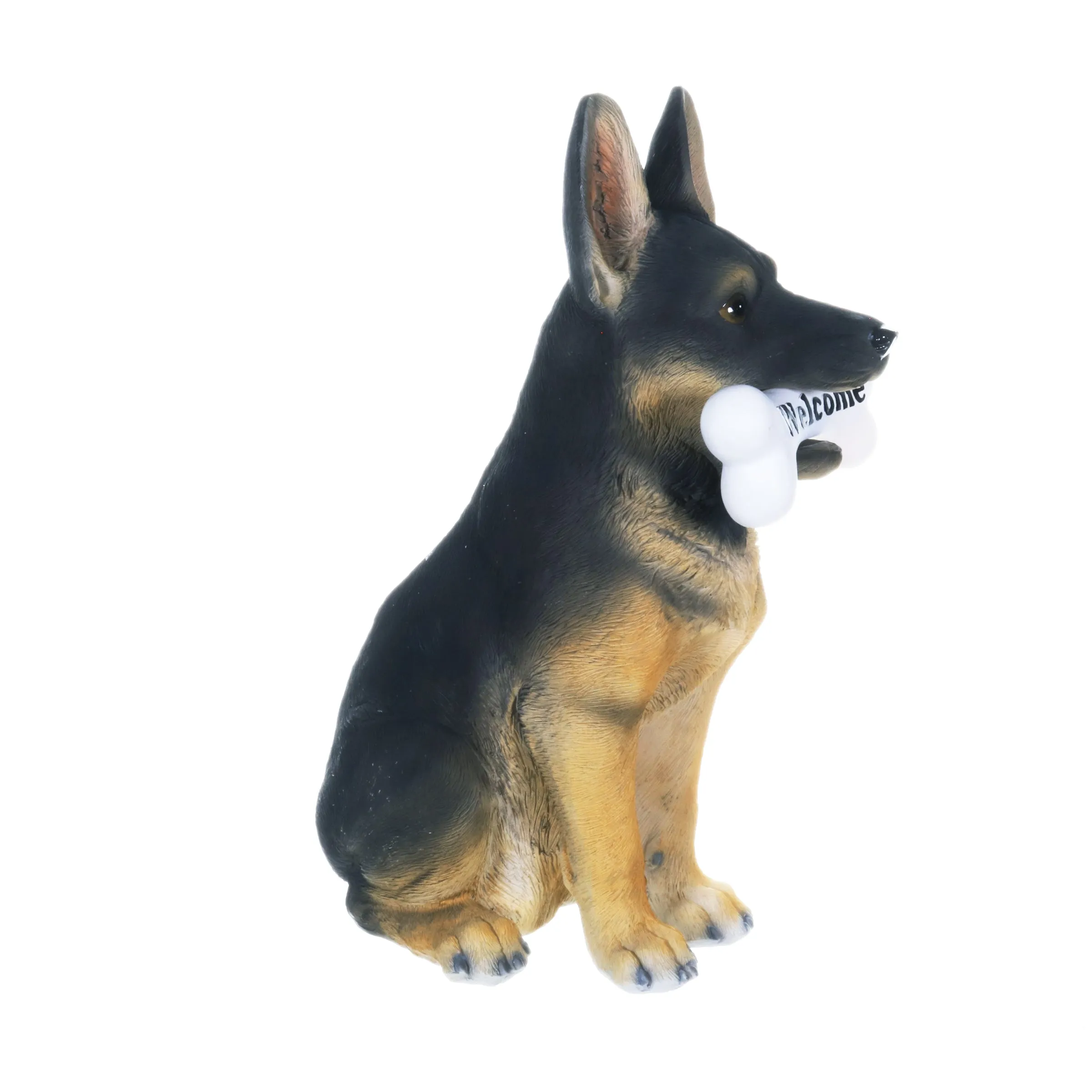 Solar German Shepherd Dog with LED Welcome Bone Garden Statuary, 14.5 Inch tall