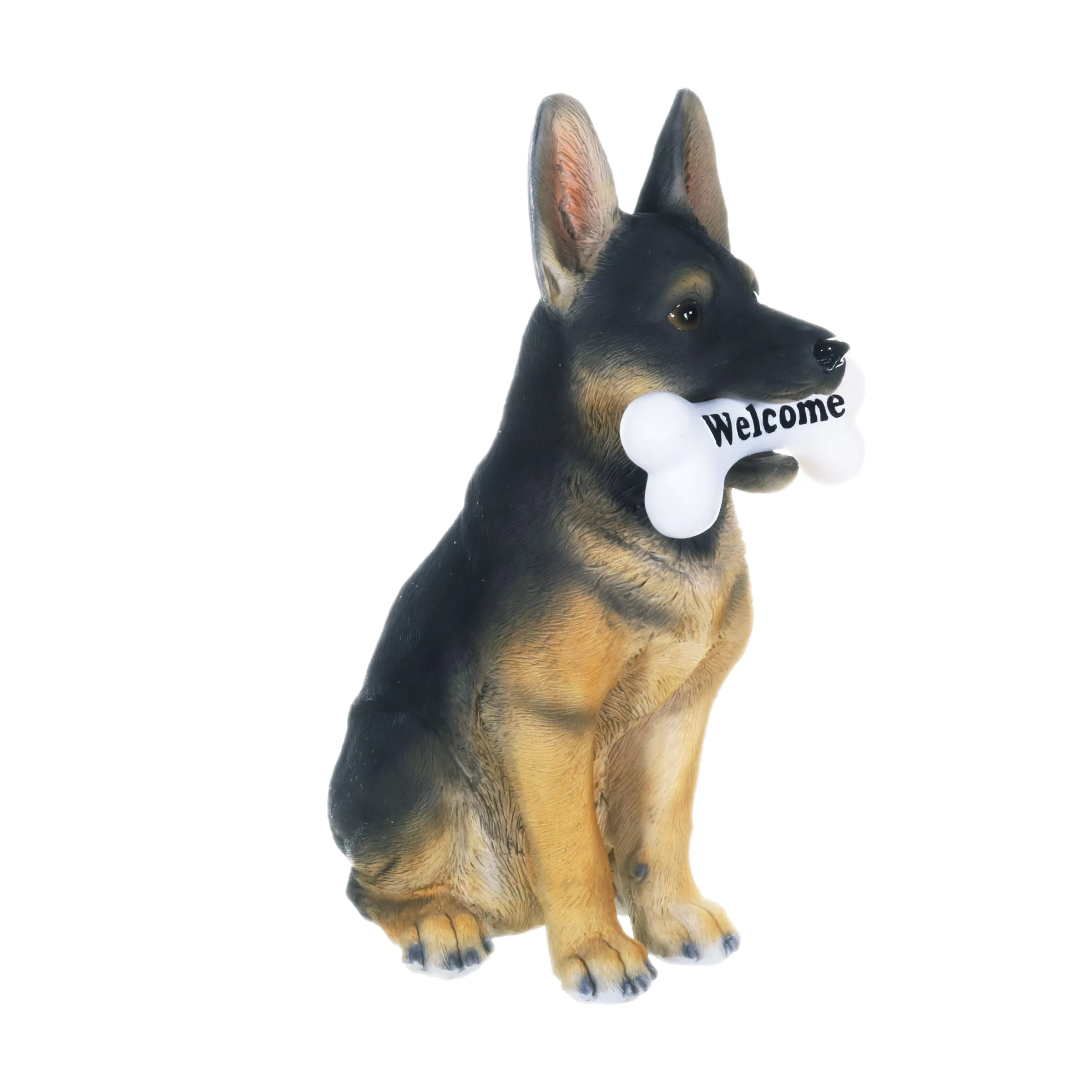 Solar German Shepherd Dog with LED Welcome Bone Garden Statuary, 14.5 Inch tall