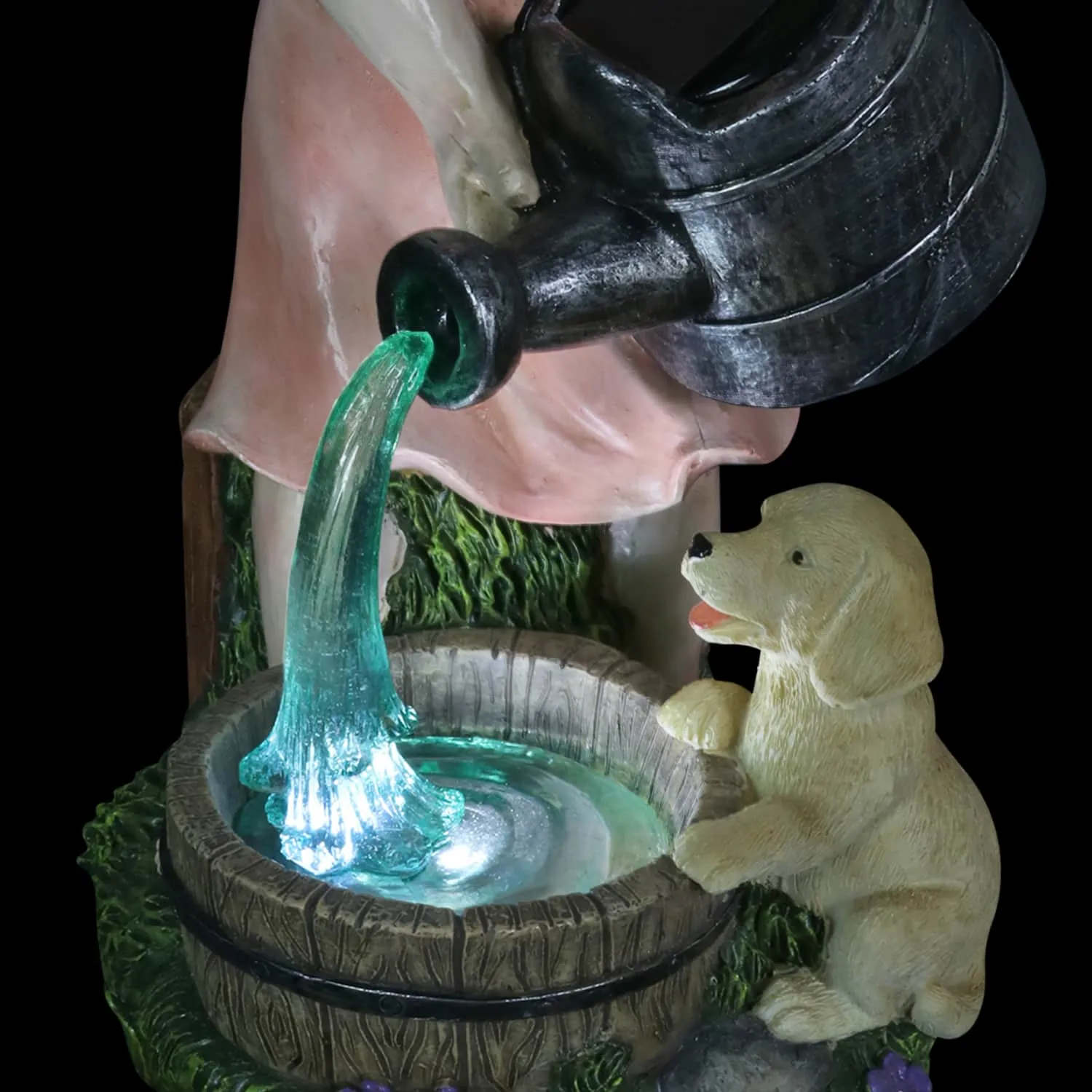 Solar Girl Pouring Water Garden Statue, 12 Inch