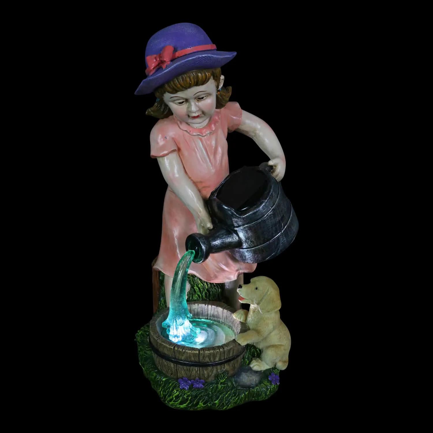 Solar Girl Pouring Water Garden Statue, 12 Inch