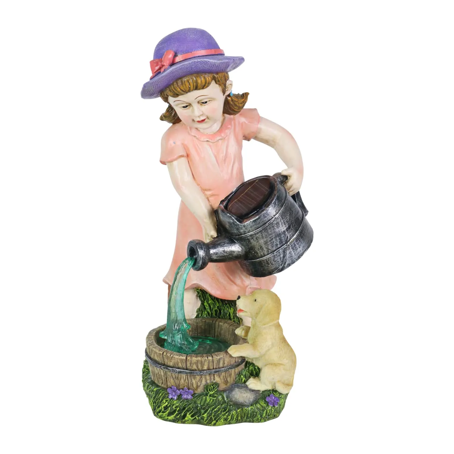 Solar Girl Pouring Water Garden Statue, 12 Inch