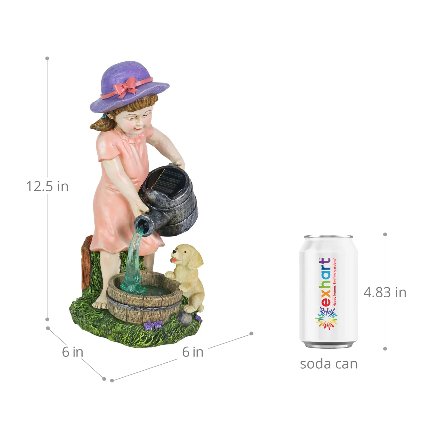 Solar Girl Pouring Water Garden Statue, 12 Inch