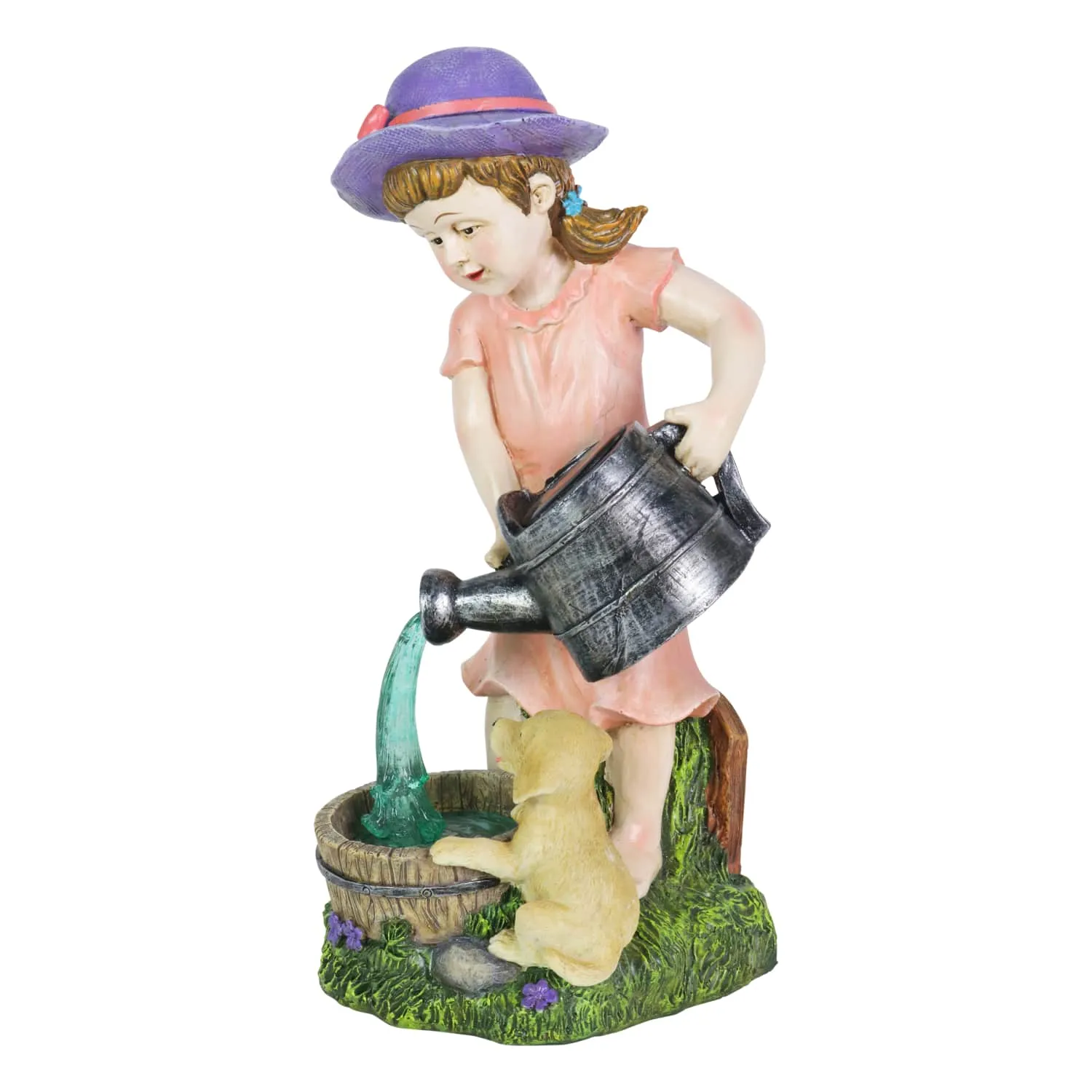 Solar Girl Pouring Water Garden Statue, 12 Inch