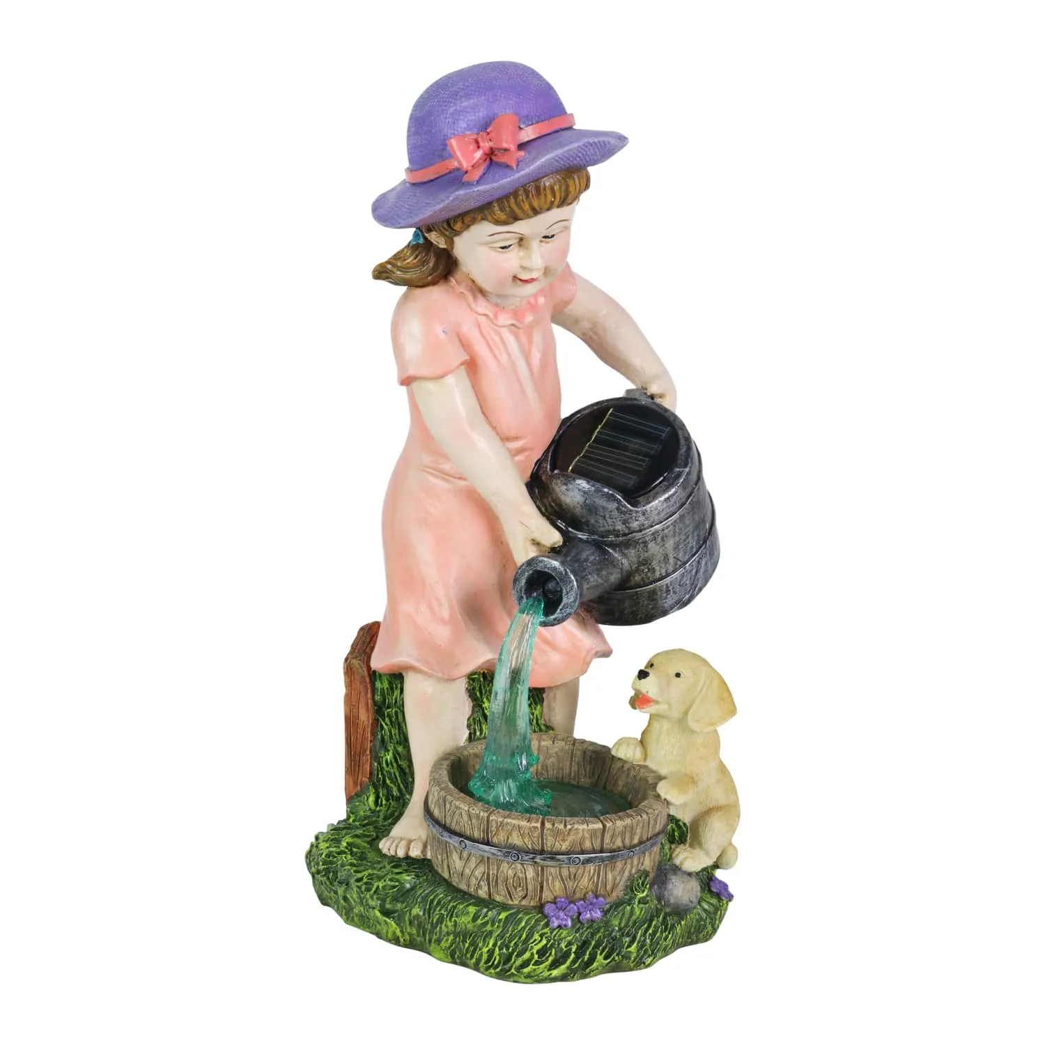 Solar Girl Pouring Water Garden Statue, 12 Inch