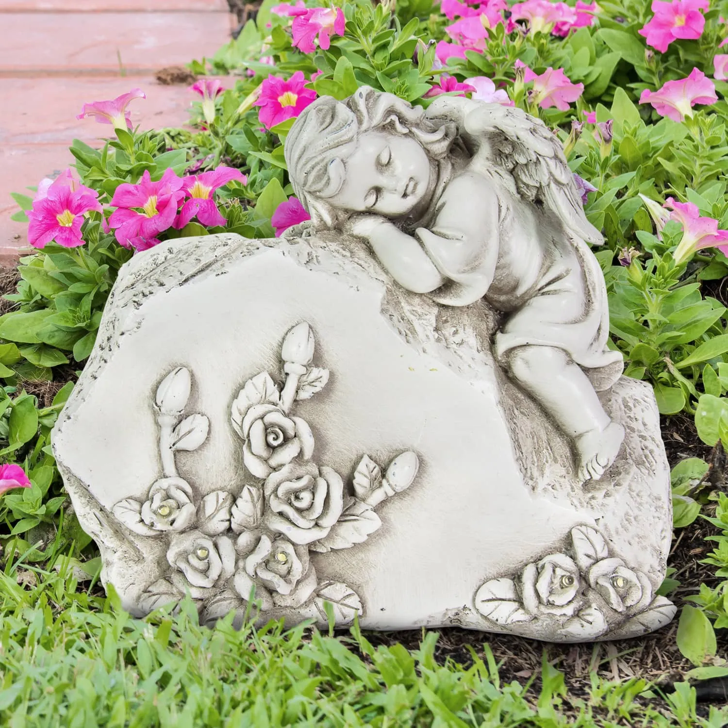 Solar Memorial Rock with Angel, 6 Inch