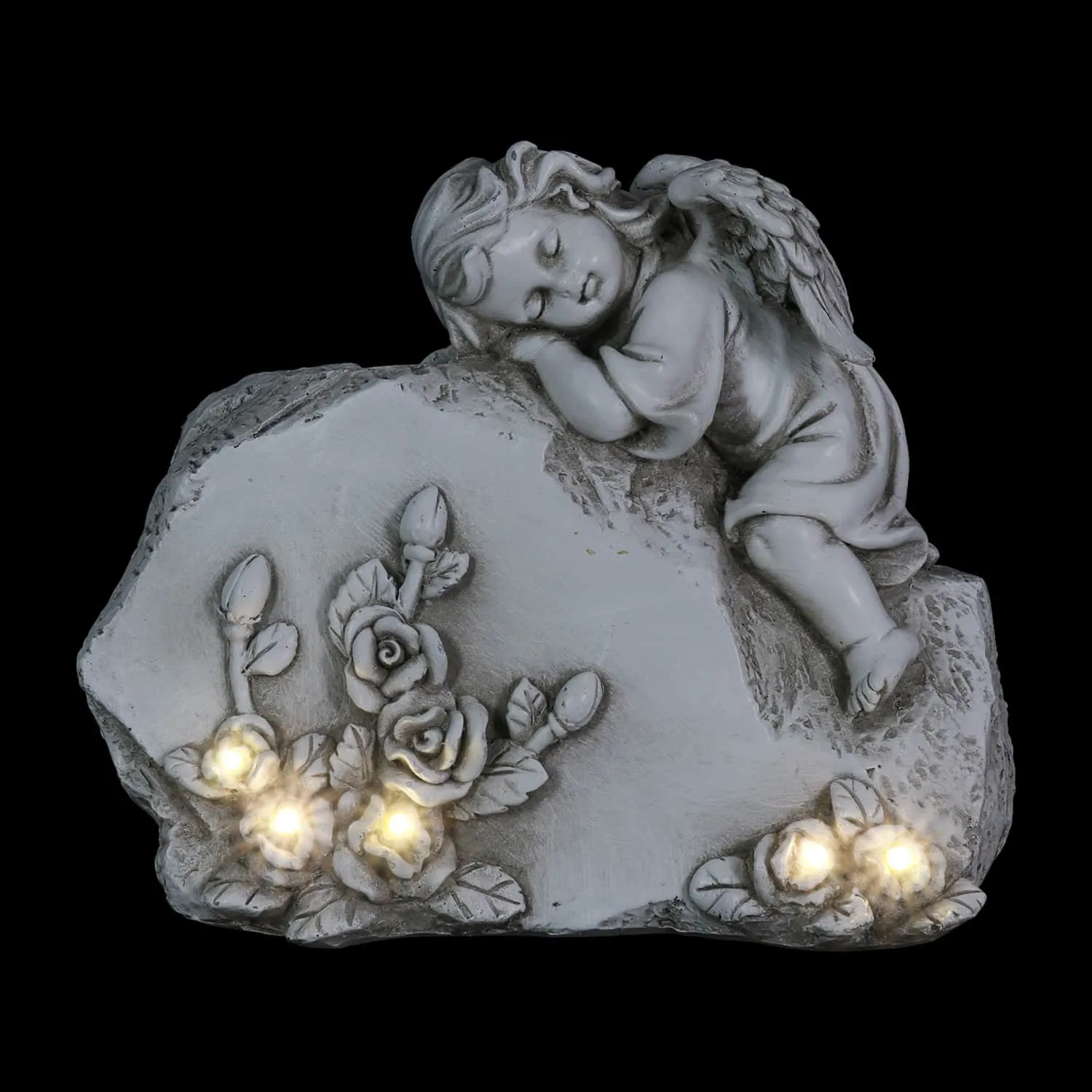 Solar Memorial Rock with Angel, 6 Inch