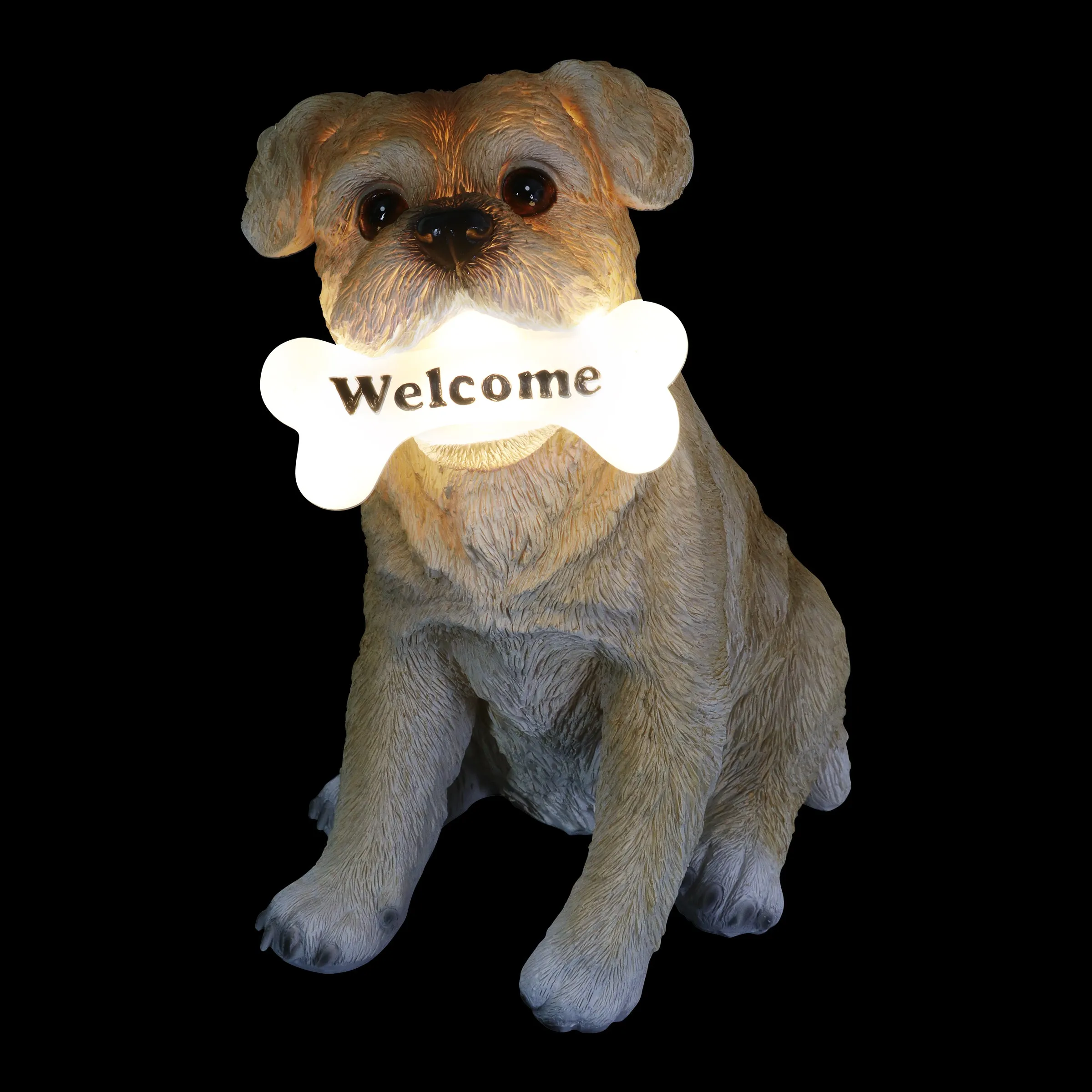 Solar Terrier with LED Welcome Bone Garden Statuary, 7.5 by 13 Inches