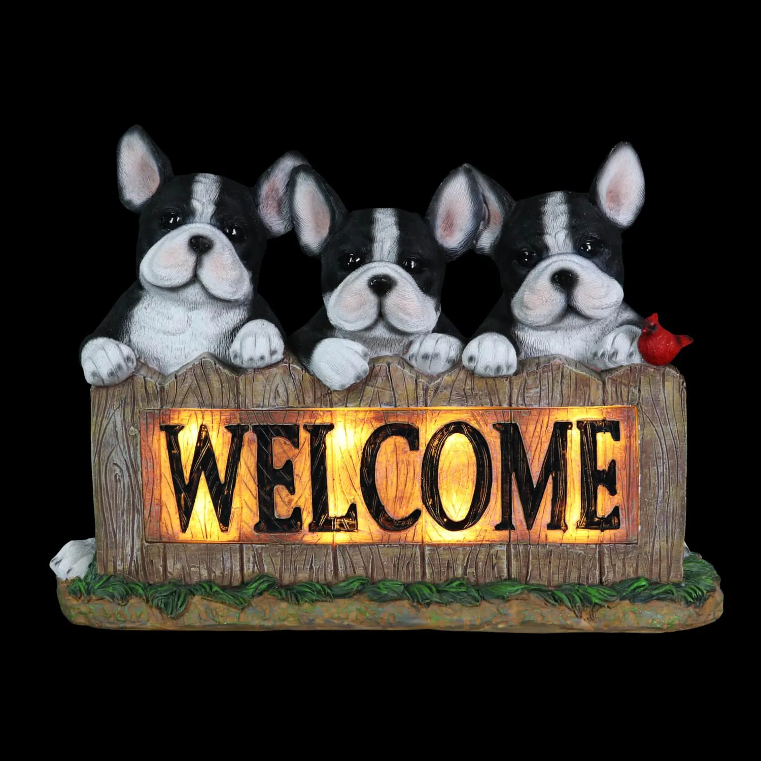 Solar Three Boston Terrier Welcome Sign Garden Statuary, 8.5 Inches tall