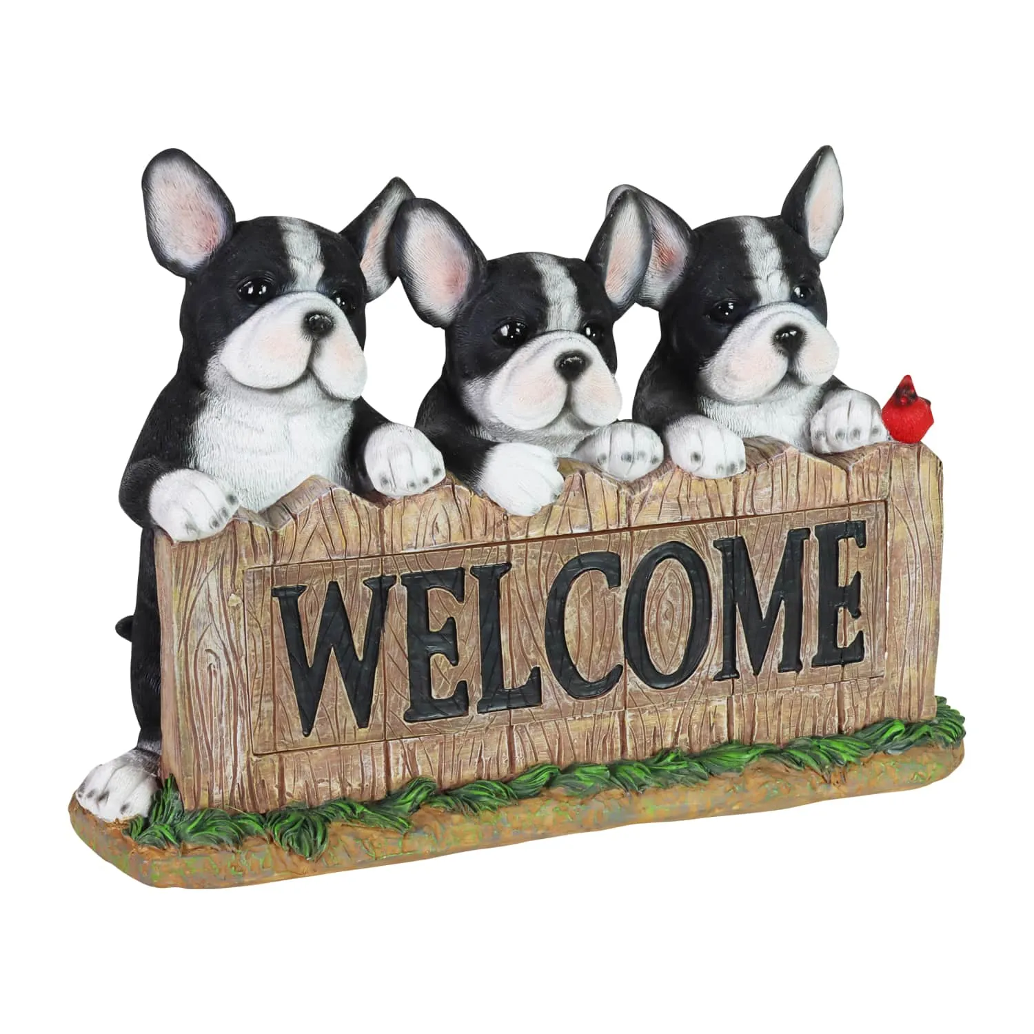 Solar Three Boston Terrier Welcome Sign Garden Statuary, 8.5 Inches tall