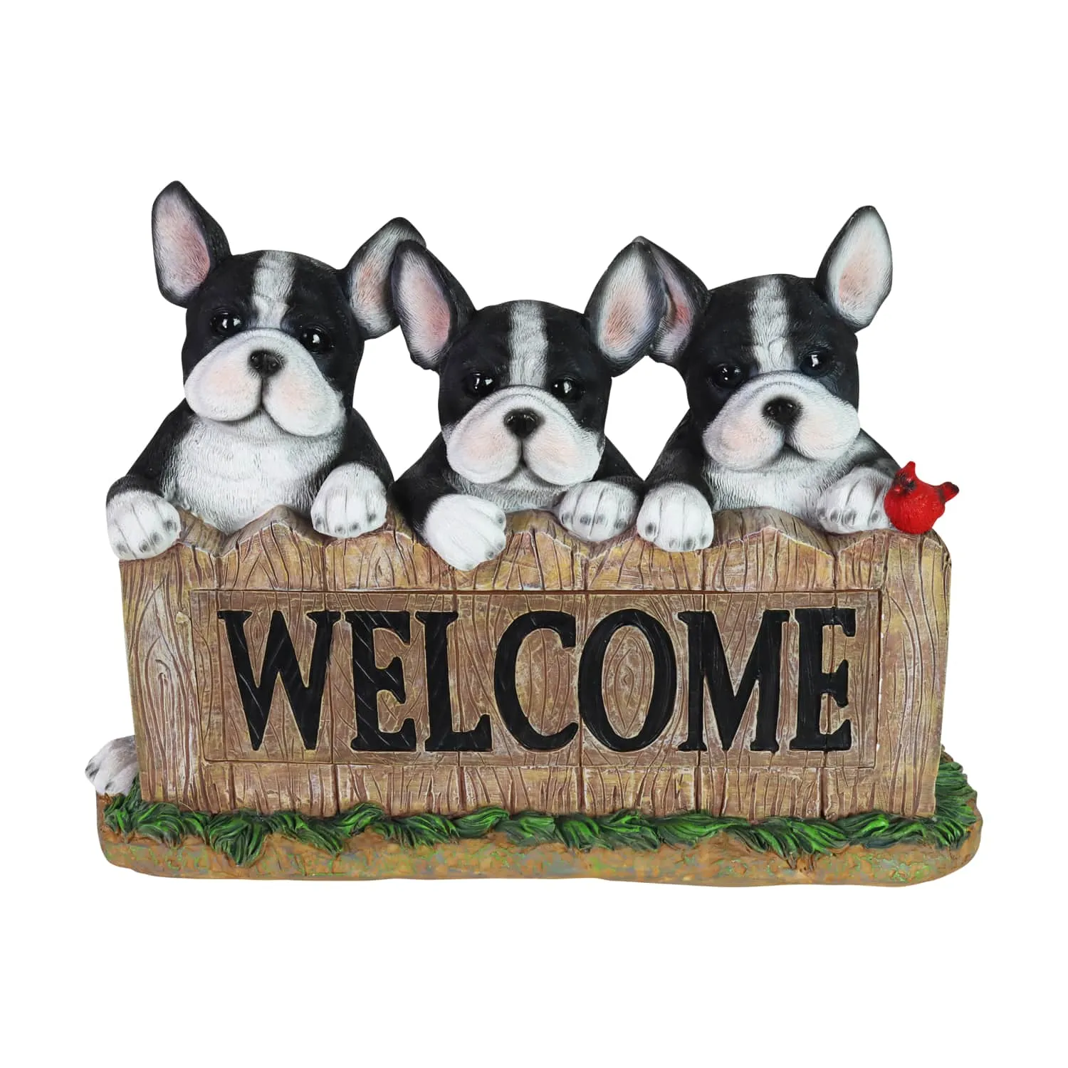 Solar Three Boston Terrier Welcome Sign Garden Statuary, 8.5 Inches tall