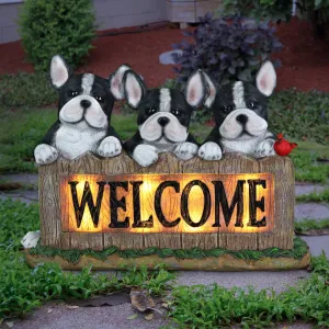 Solar Three Boston Terrier Welcome Sign Garden Statuary, 8.5 Inches tall