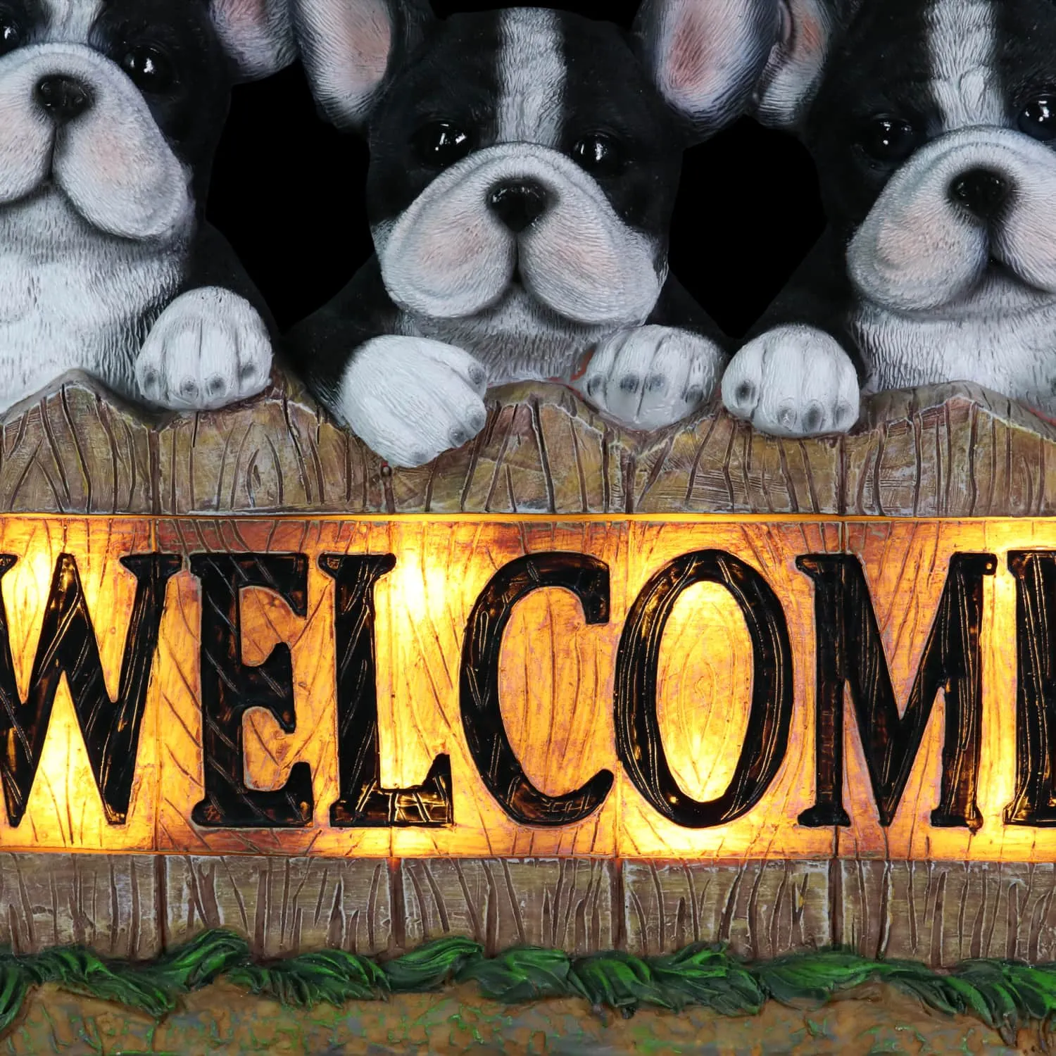 Solar Three Boston Terrier Welcome Sign Garden Statuary, 8.5 Inches tall