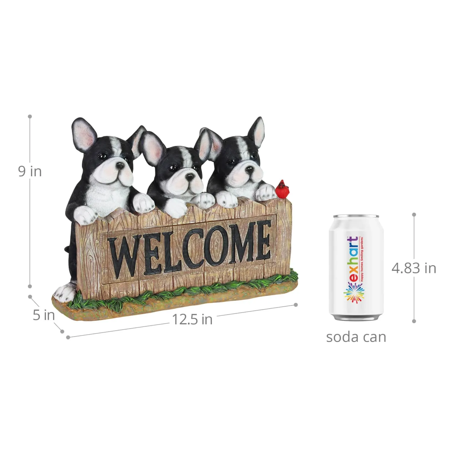 Solar Three Boston Terrier Welcome Sign Garden Statuary, 8.5 Inches tall