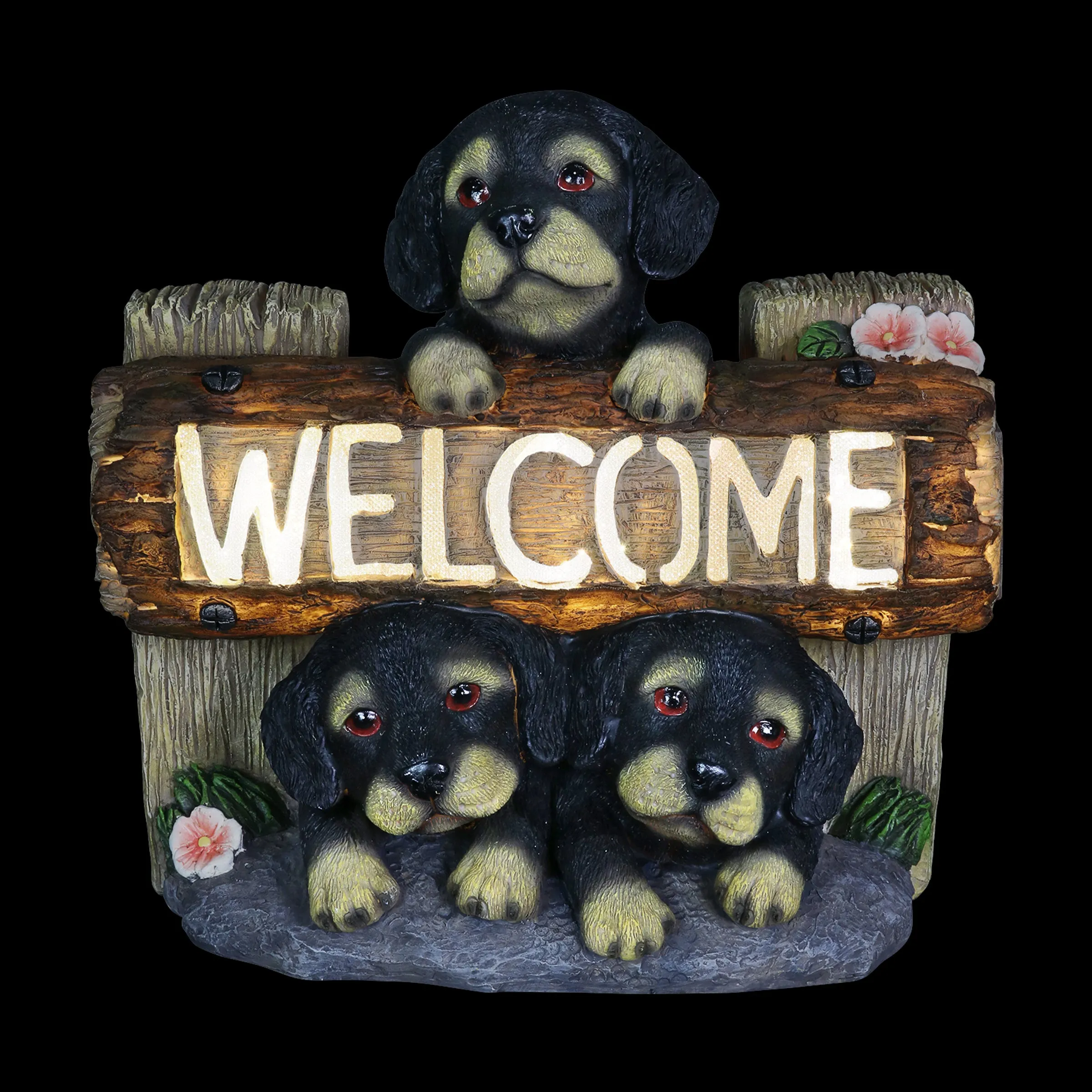 Solar Three Dogs Welcome Sign Garden Statuary, 8.5 Inches tall