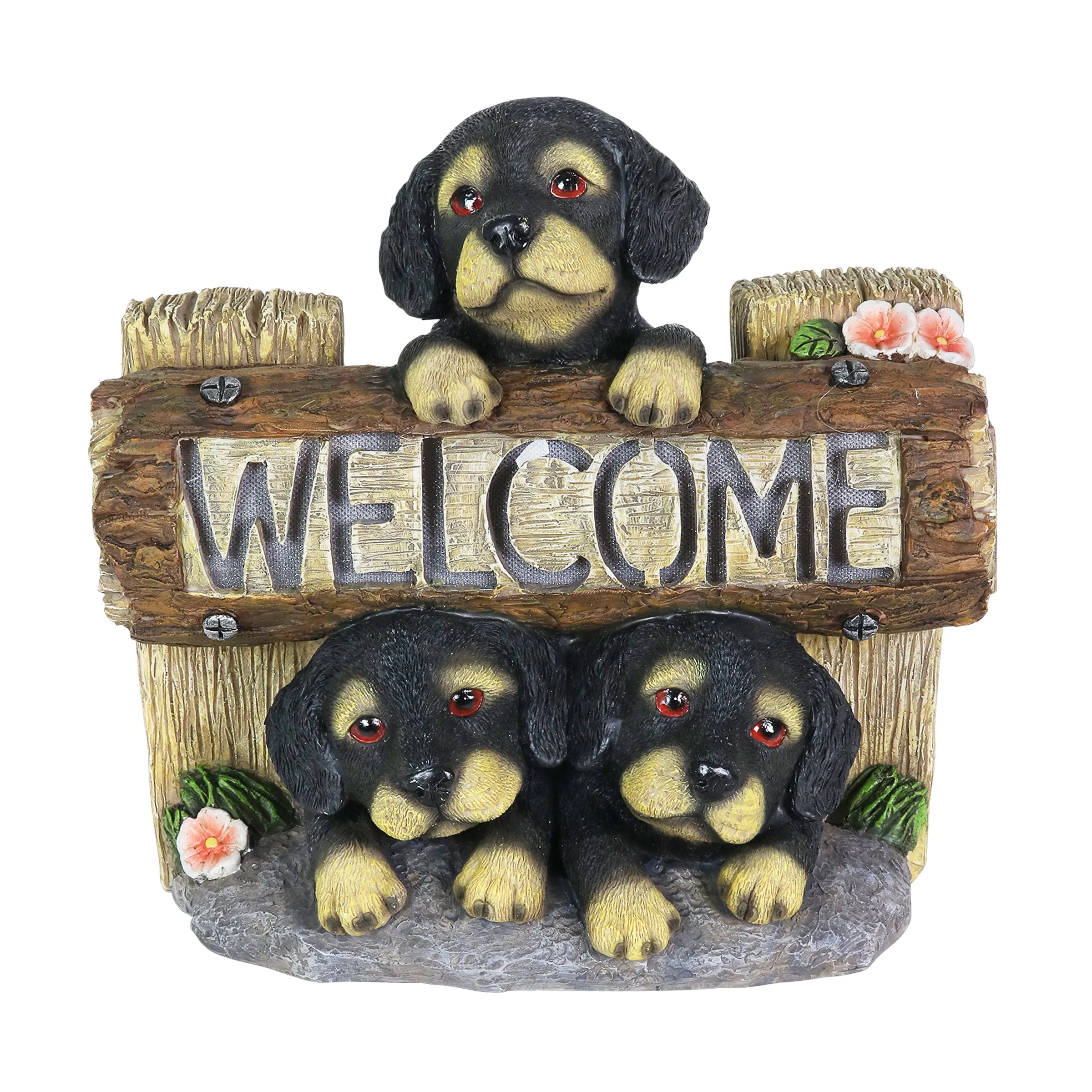 Solar Three Dogs Welcome Sign Garden Statuary, 8.5 Inches tall