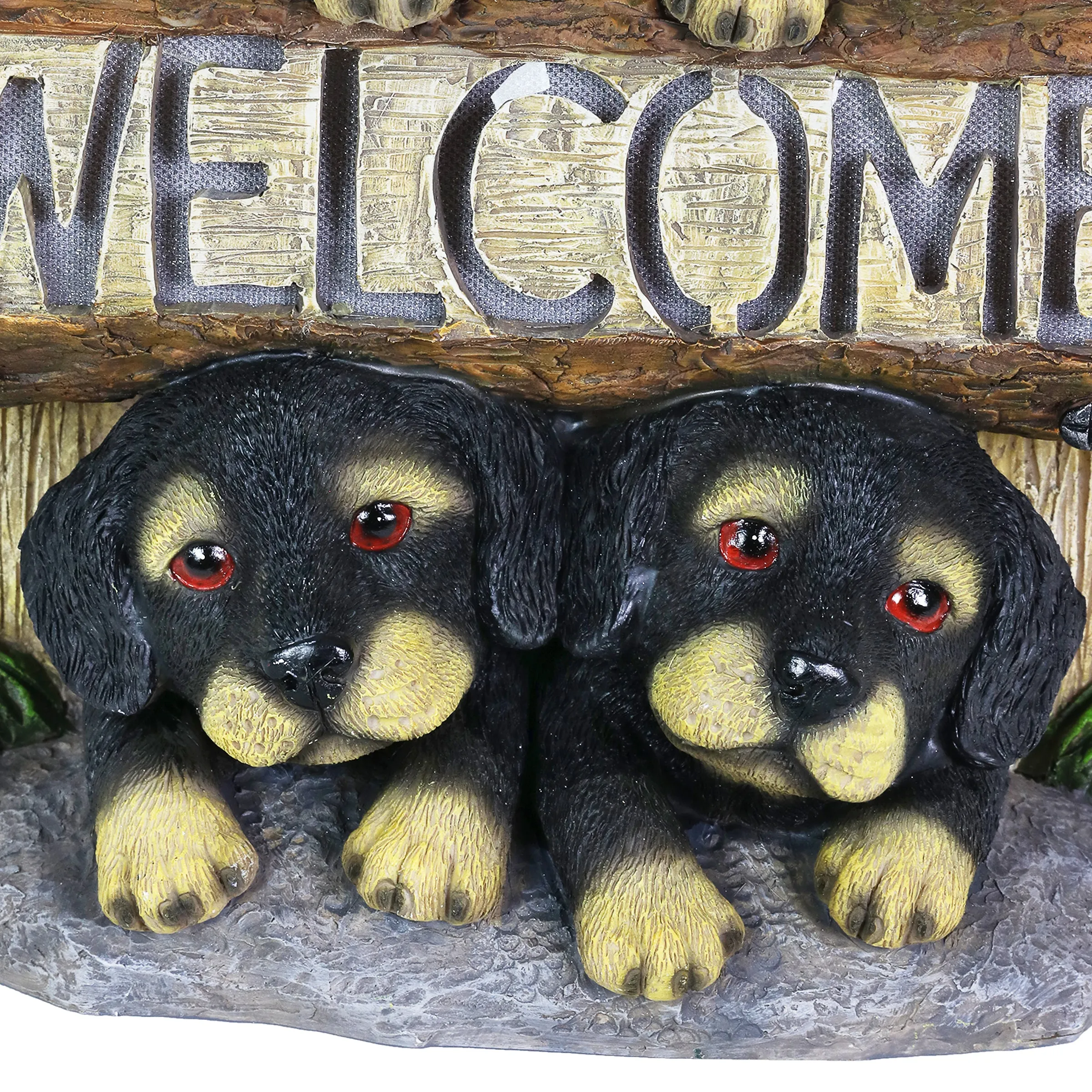 Solar Three Dogs Welcome Sign Garden Statuary, 8.5 Inches tall